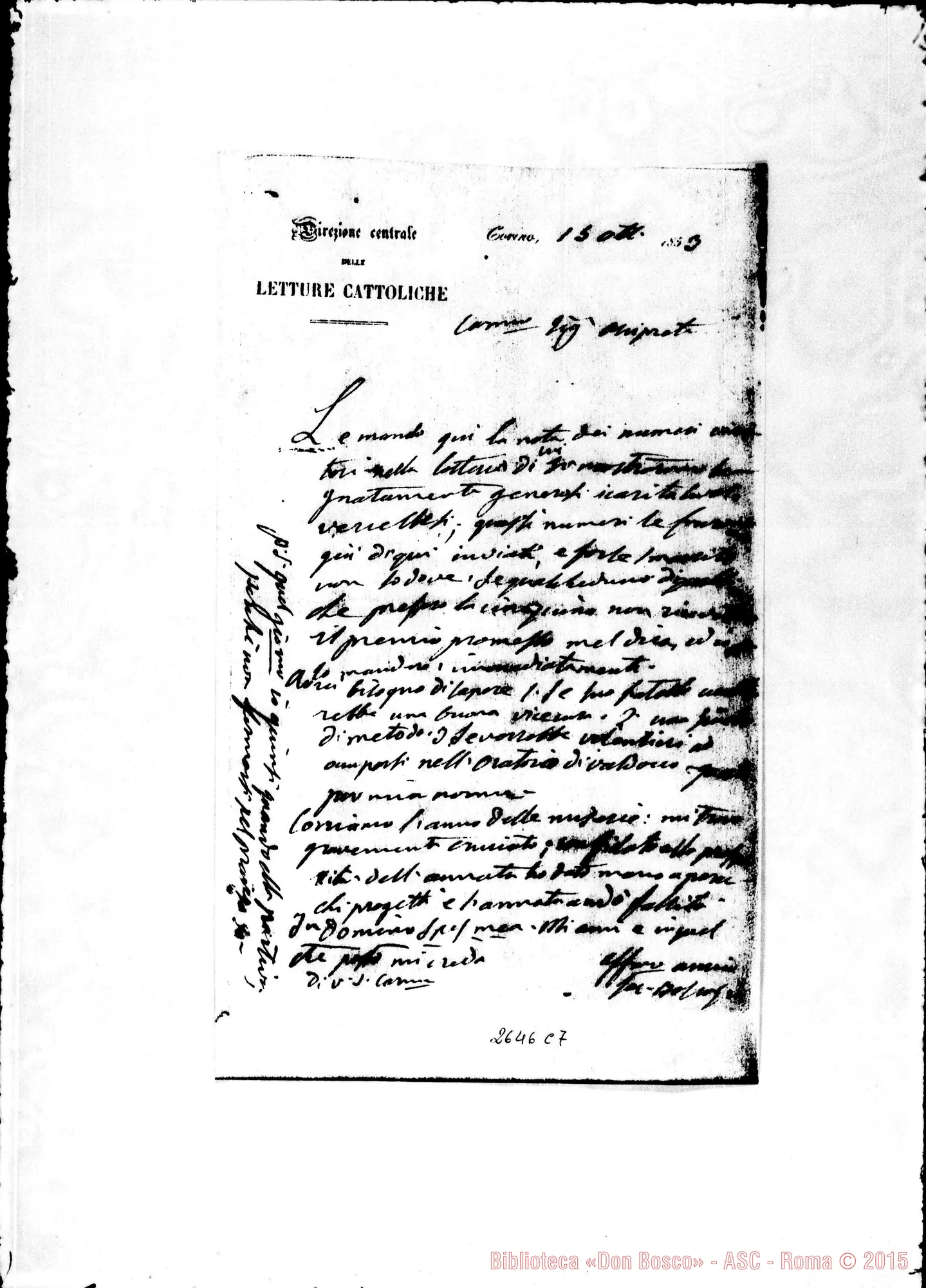 Fotogramma C 7 — De Gaudenzi Pietro Giuseppe, arciprete E vesc.. Torino, 15-10-1853