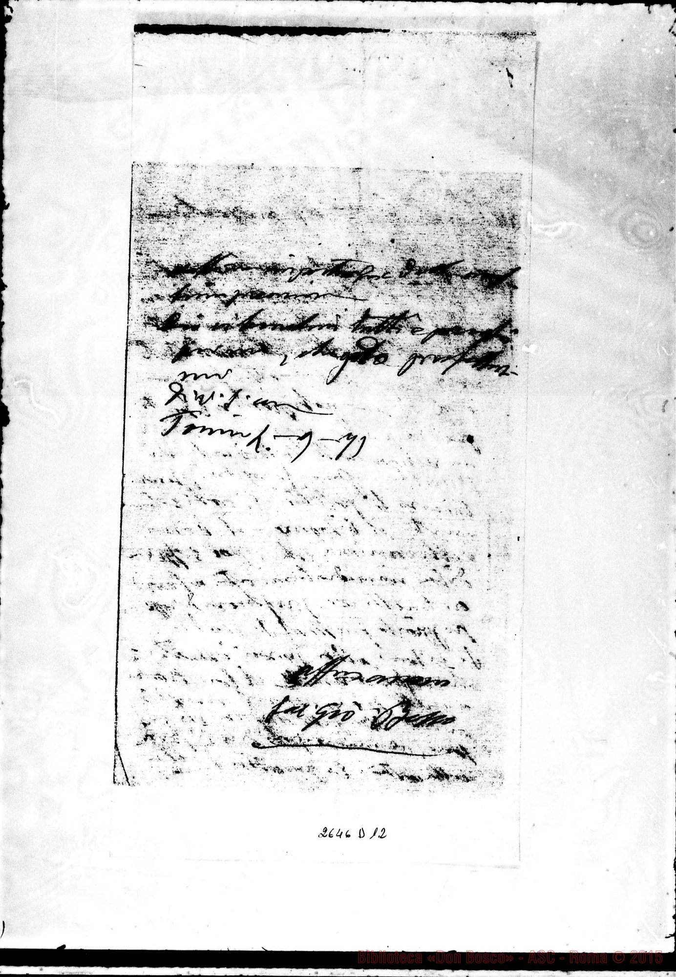 Fotogramma D 12 — De Gaudenzi Pietro Giuseppe, arciprete E vesc.. Torino, 4-09-1871