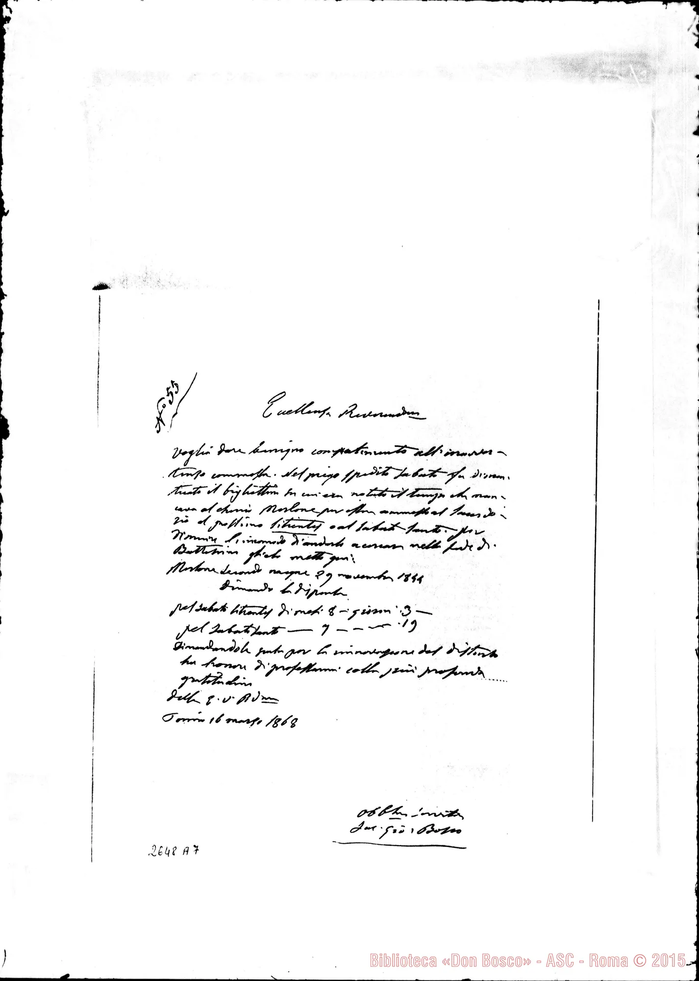 Fotogramma A 7 — Ferrè Pietro Maria, vesc. di Casale. Torino, 16-03-1868