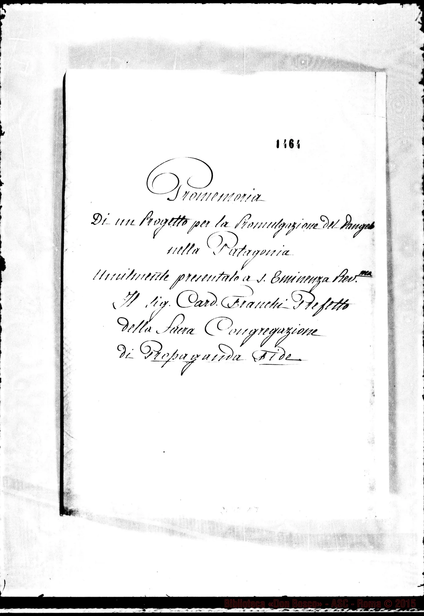 Fotogramma C 7 — Franchi Alessandro, card., Pref. di Pr.Fide. Promemoria di un progetto sulla Patagonia. Roma, 10-05-1876