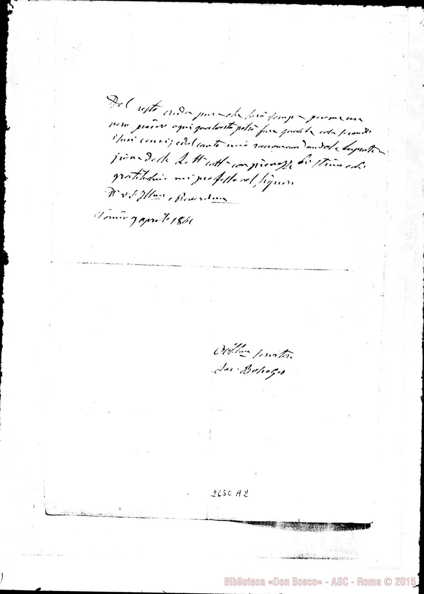 Fotogramma A 2 — Ghilardi Fr. Giovanni Tommaso, vesc. di Mondovì. Torino, 7-04-1861