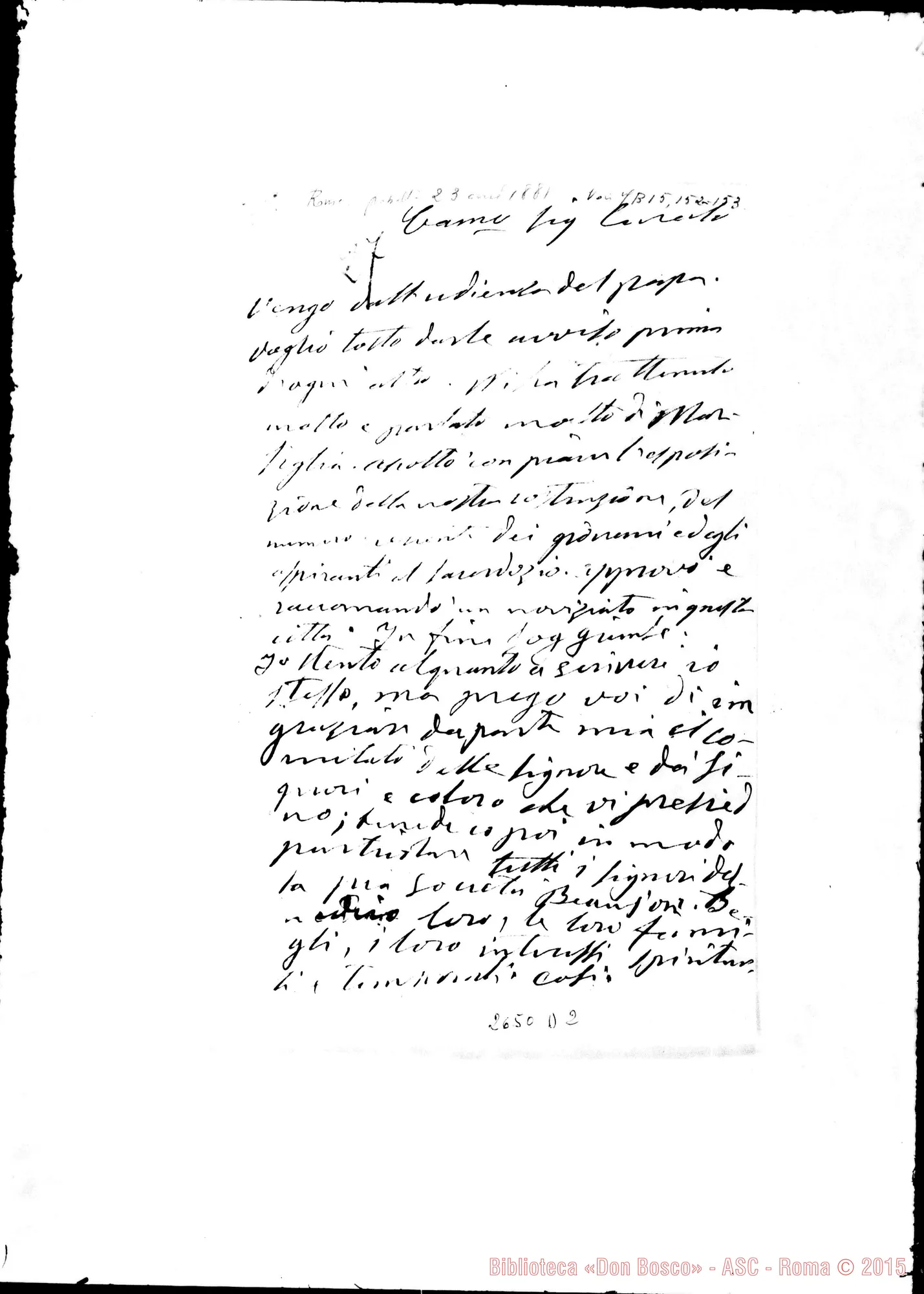 Fotogramma D 2 — Guiol Clemente, canonico. Roma, 23-04-1881