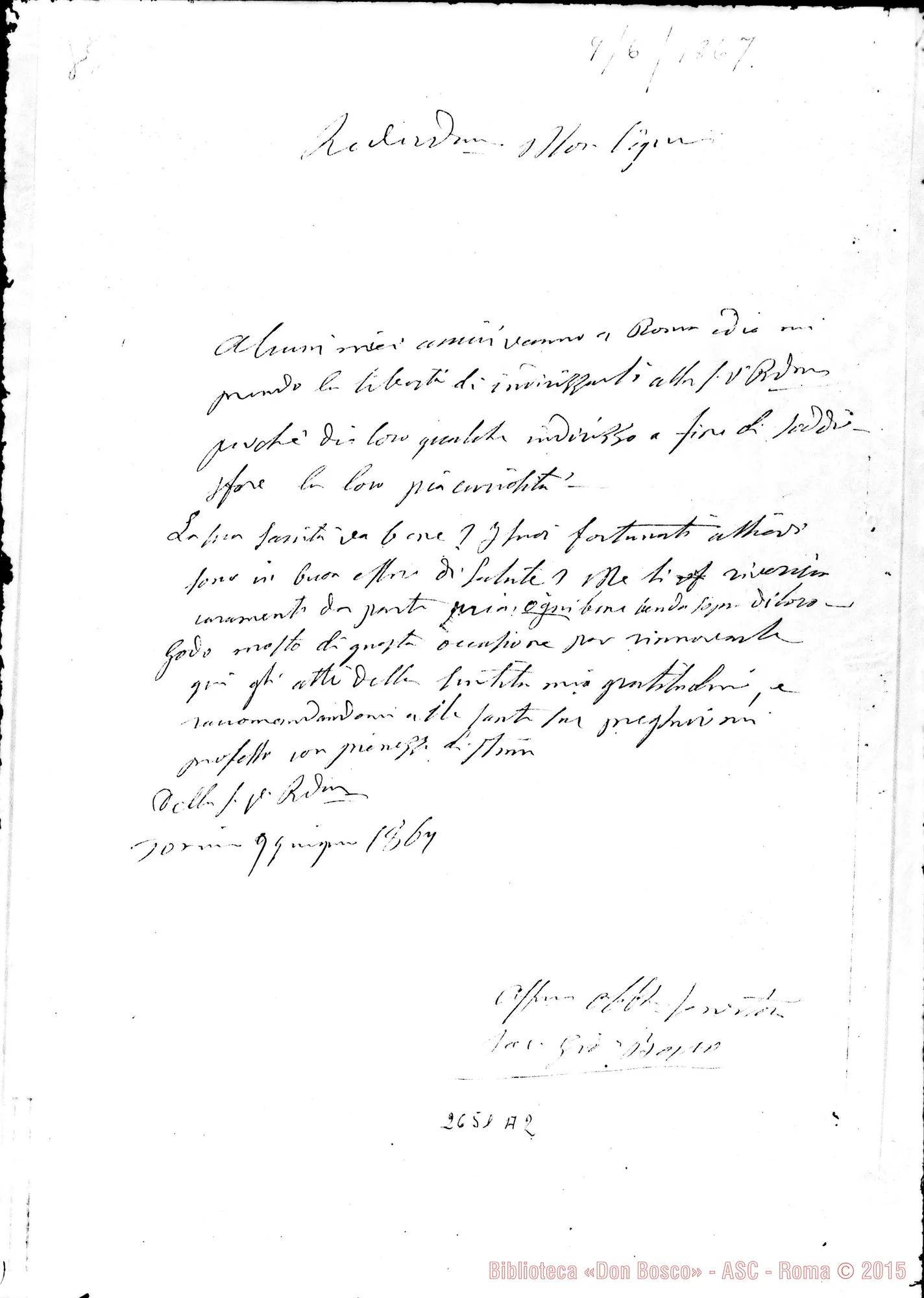 Fotogramma A 2 — Kirby Tobia, mons.. Rettore Collegio Irlandese A Roma. Torino, 9-06-1867