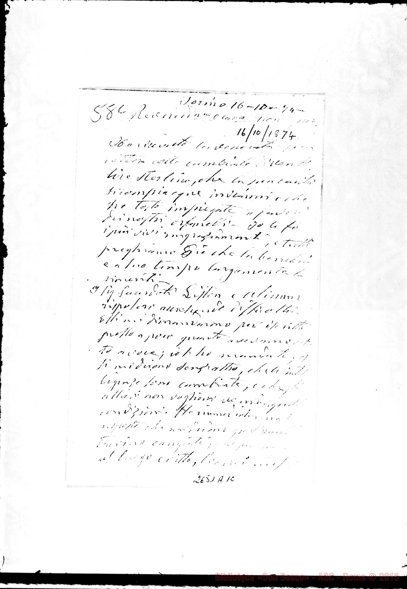 Fotogramma A 10 — Kirby Tobia, mons.. Torino, 16-10-1874