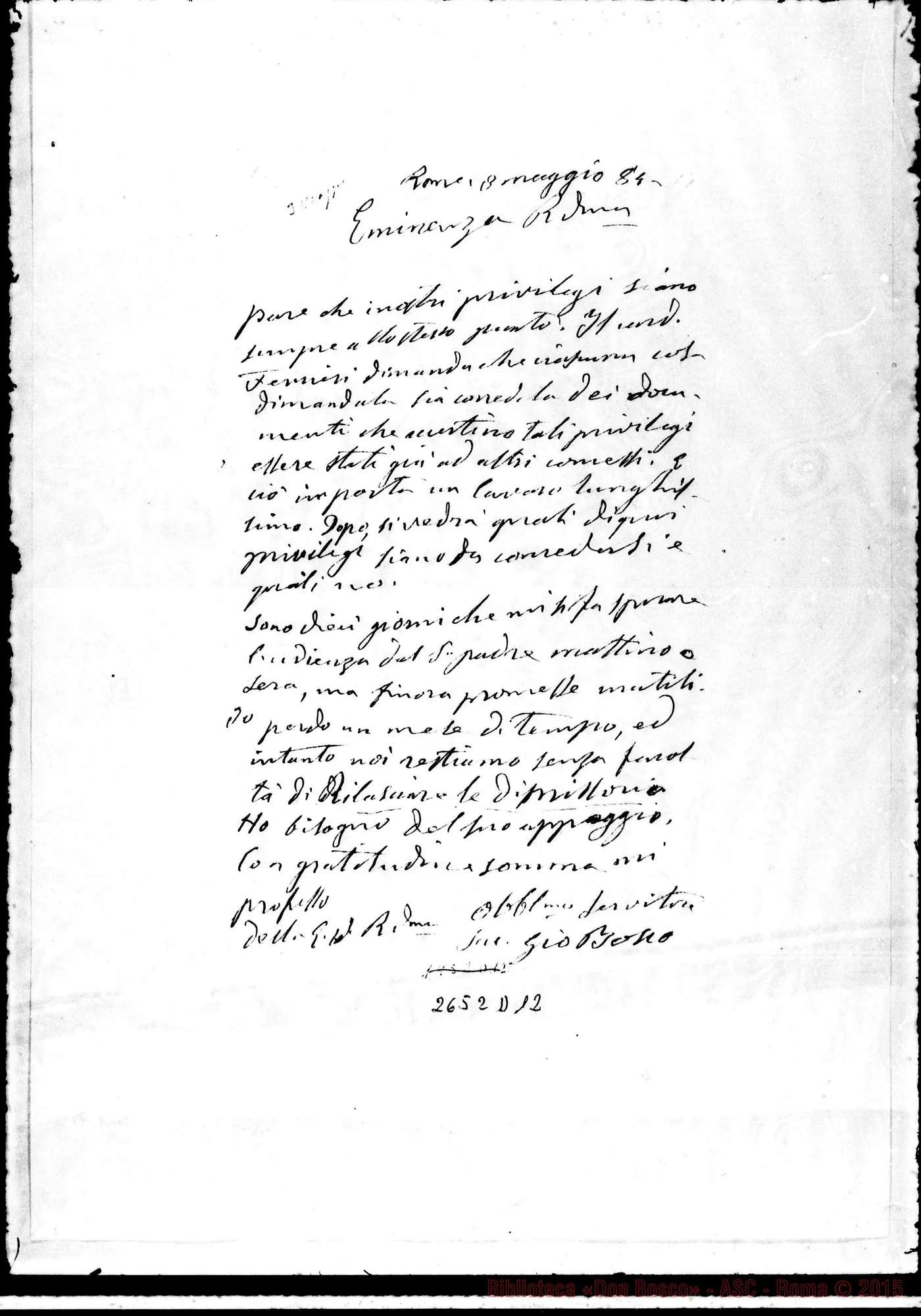 Fotogramma D 12 — Nina Lorenzo, card.protettore. Roma, 3-05-1884