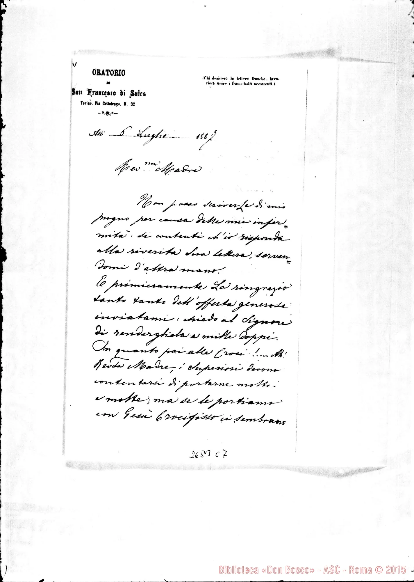 Fotogramma C 7 — Pia Maria, Superiora delle Suore Adoratrici Perpetue (Insbruck). Torino, 6-07-1887