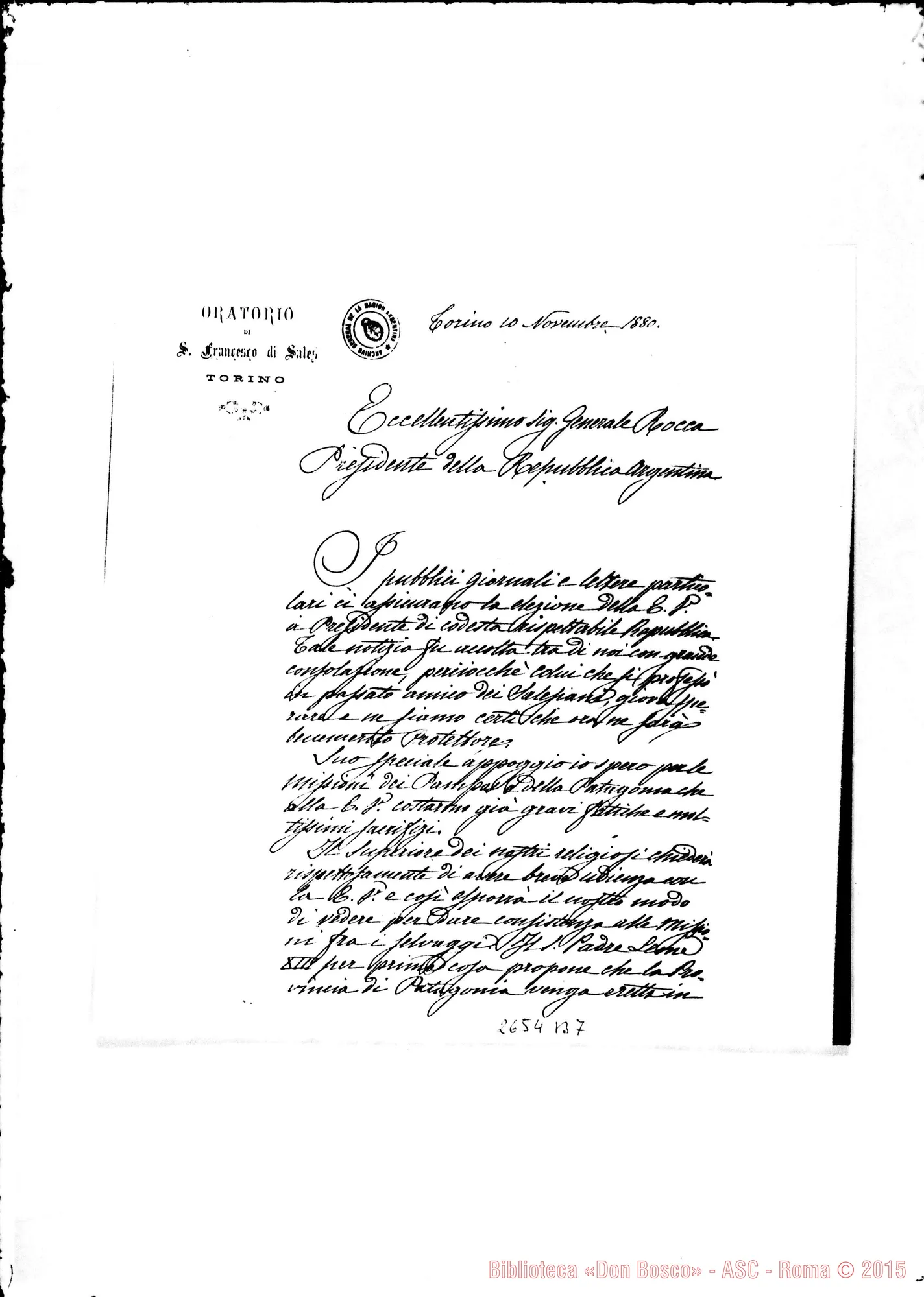 Fotogramma B 7 — Roca Julio, Presidente della Rep.Argentina. Torino, 10-11-1880