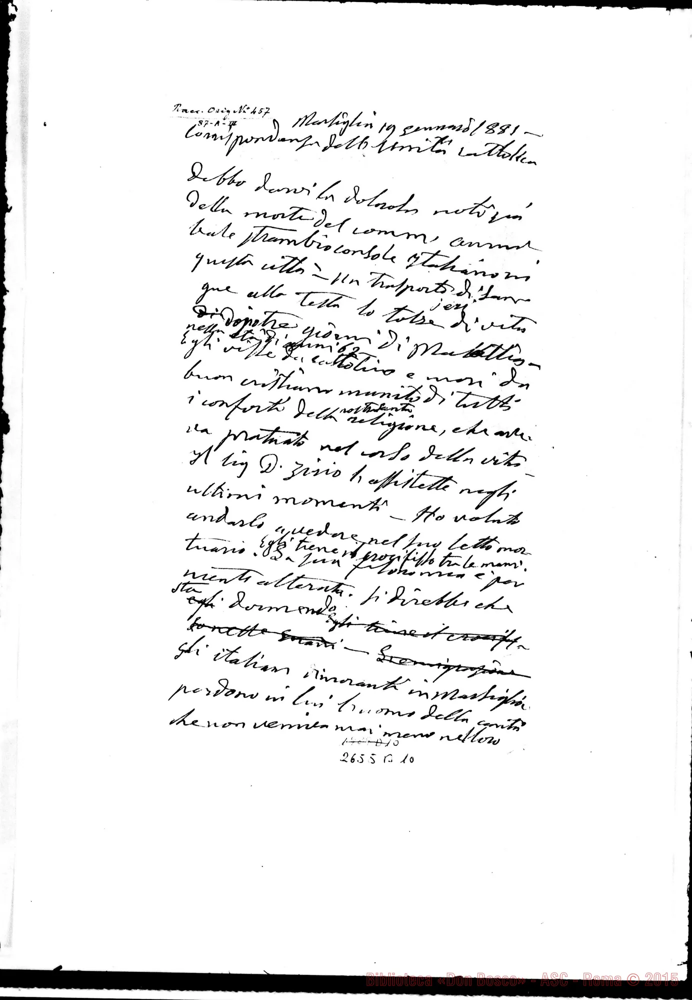 Fotogramma B 10 — Unità Cattolica, Direttore dell’. Marsiglia, 19-01-1881