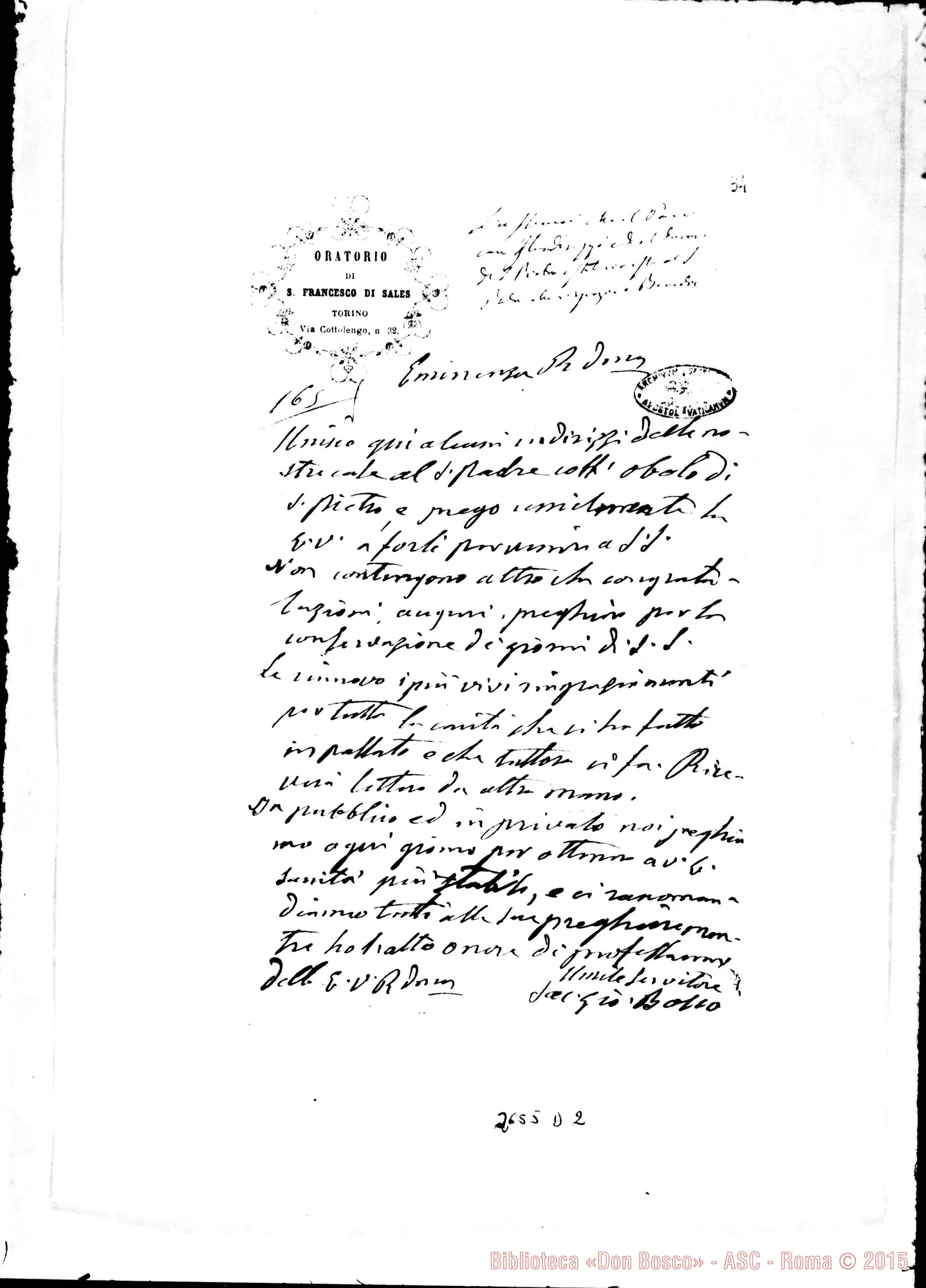 Fotogramma D 2 — D. Bosco - Antonelli G., card.. Senza data. All. risposta