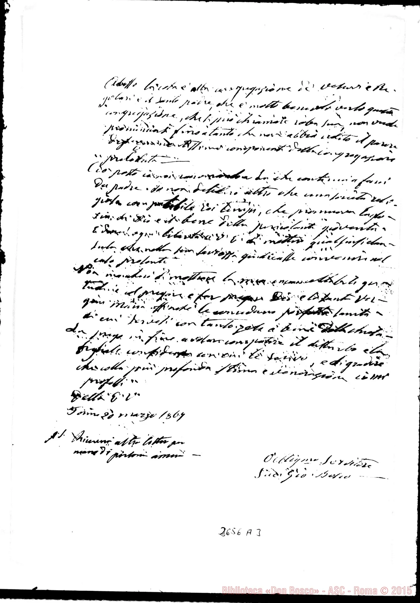 Fotogramma A 3 — D. Bosco - Antonelli G., card.. Torino, 20-03-1867. Sulla Soc.Sales.