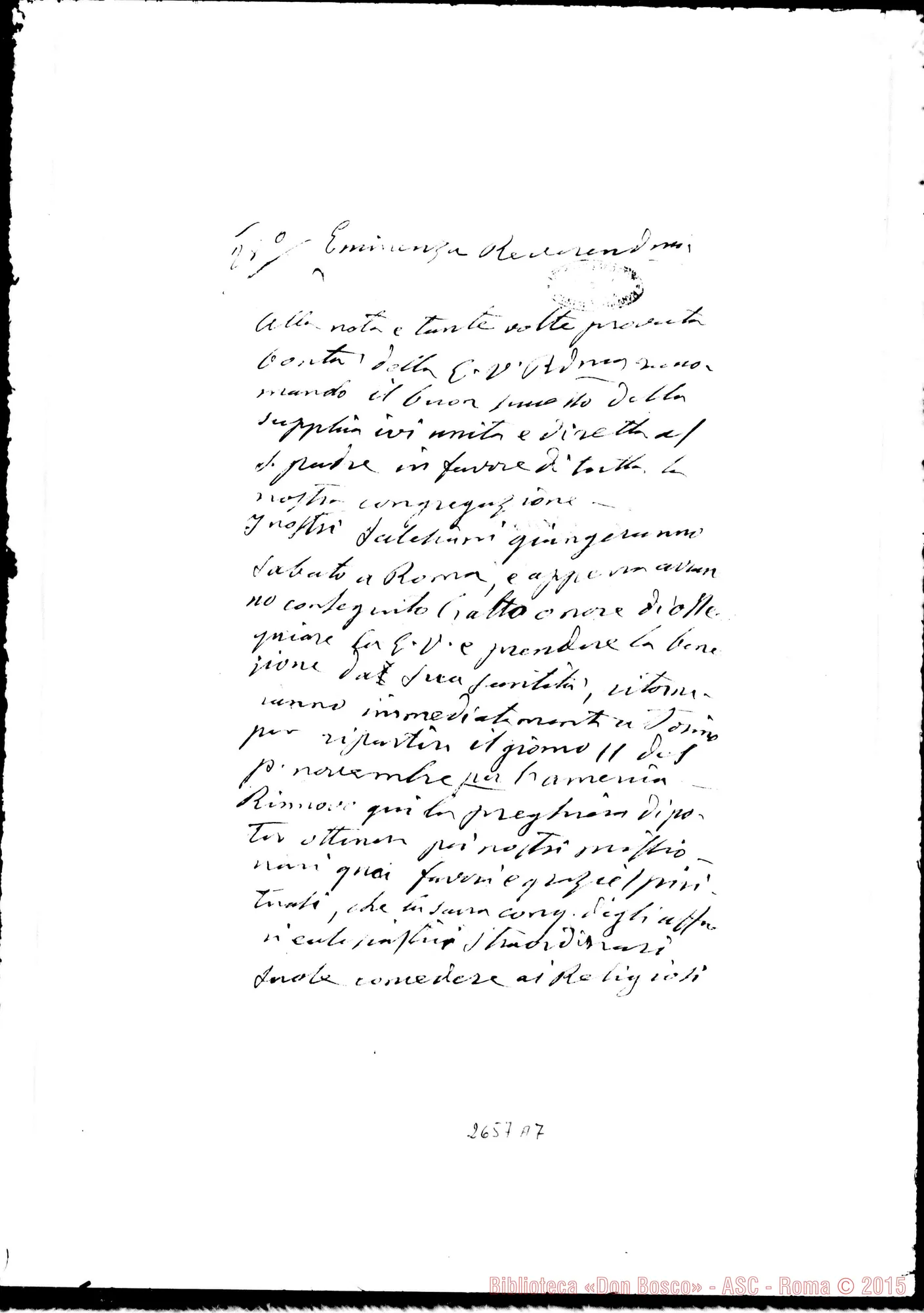 Fotogramma A 7 — D. Bosco - Card. Antonelli. Torino, 27-10-1875 con risposta