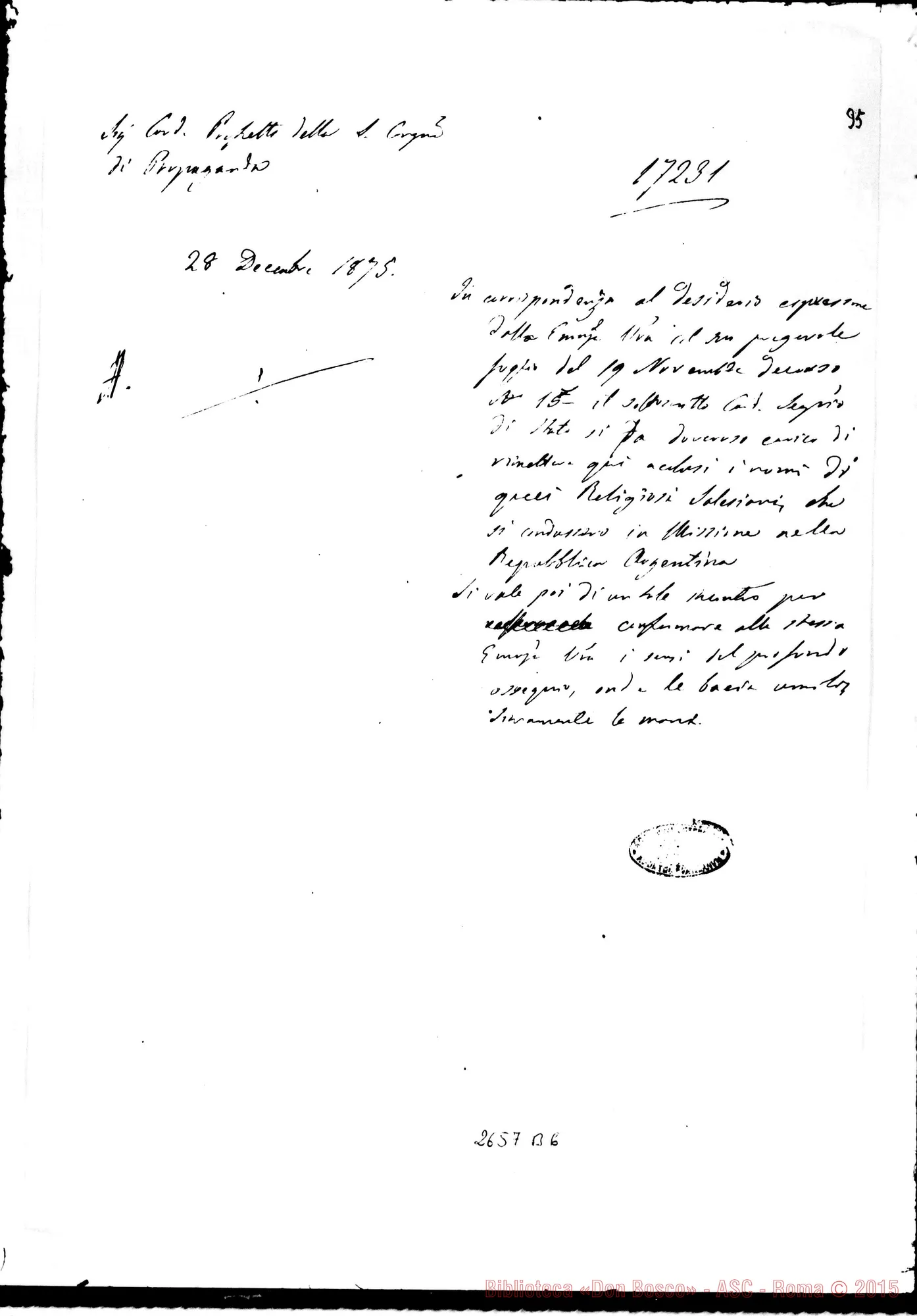 Fotogramma B 6 — D. Bosco - Card. Antonelli. Lanzo, 20-12-1875, E risposta