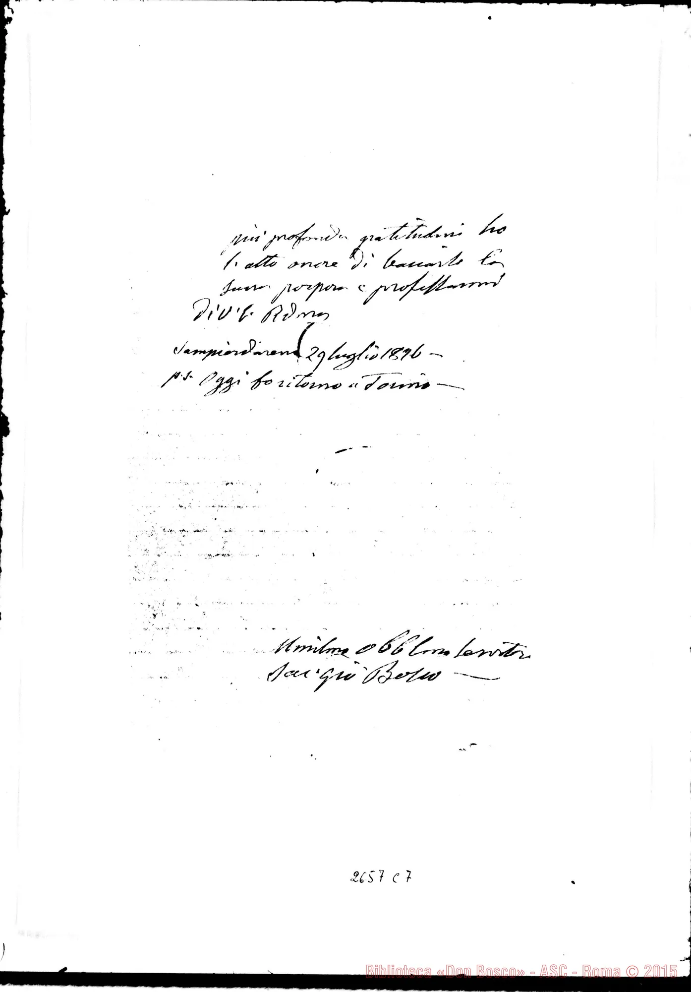 Fotogramma C 7 — D. Bosco - Card. Antonelli. Sampierdarena, 29-07-1876 E risposta