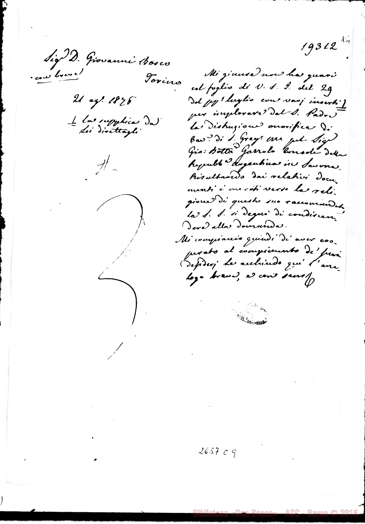 Fotogramma C 9 — D. Bosco - Card. Antonelli. Sampierdarena, 29-07-1876 E risposta