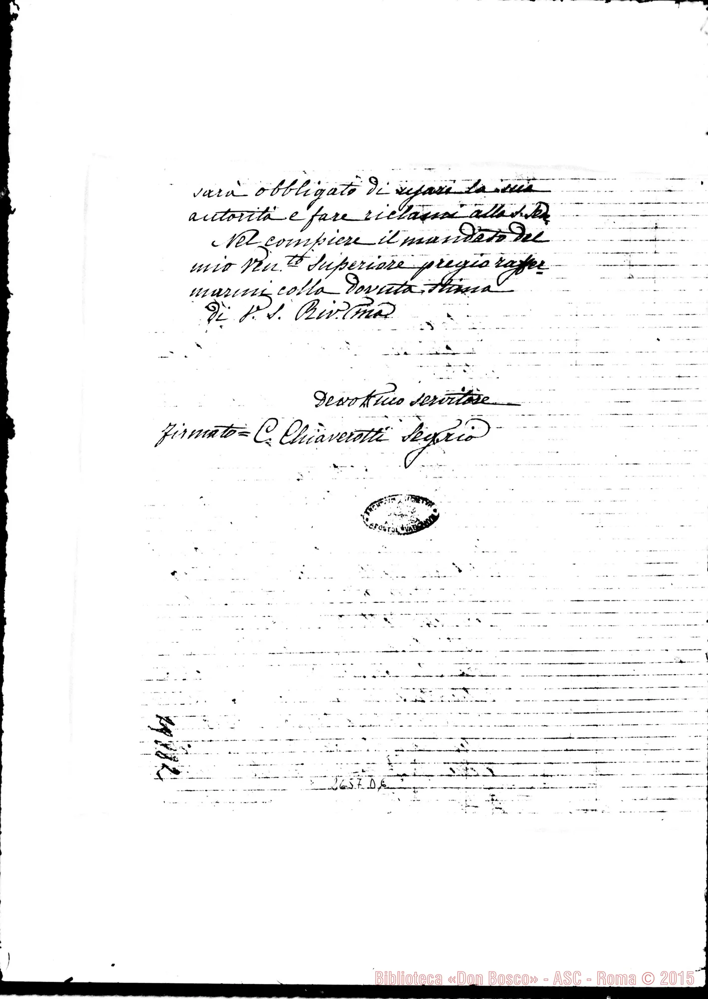 Fotogramma D 6 — Sospensioni: Don Chiaverotti, segr.arcivesc. - Oratorio, il 24-08-1877. Copia