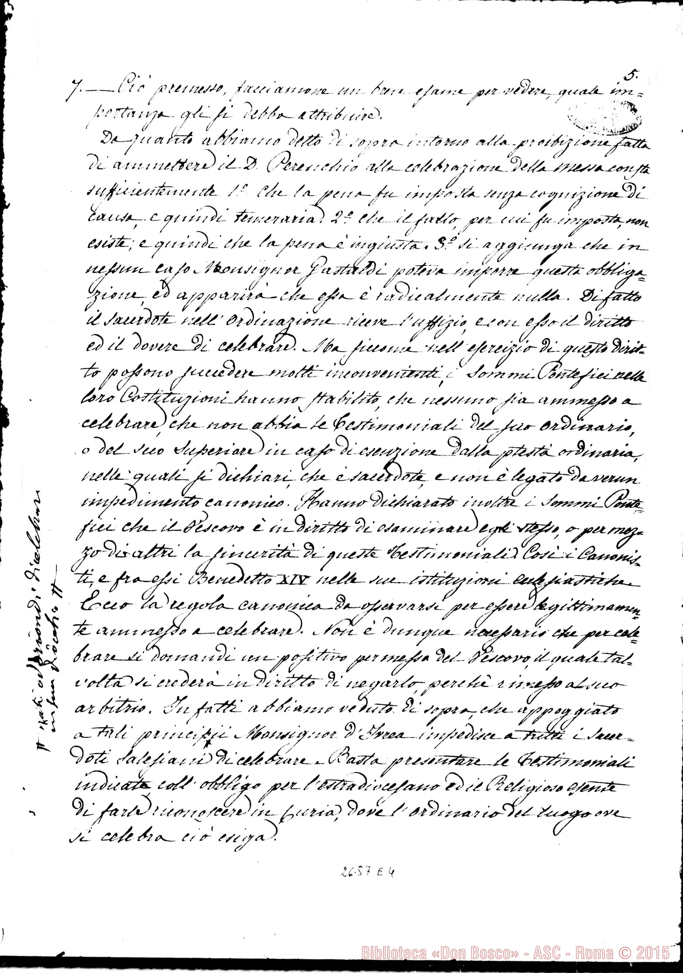 Fotogramma E 4 — Osservazioni giuridiche sulla intimazione fatta da Mons. Gastaldi. Ms. di D. Berto con correz. autogr. Bosco