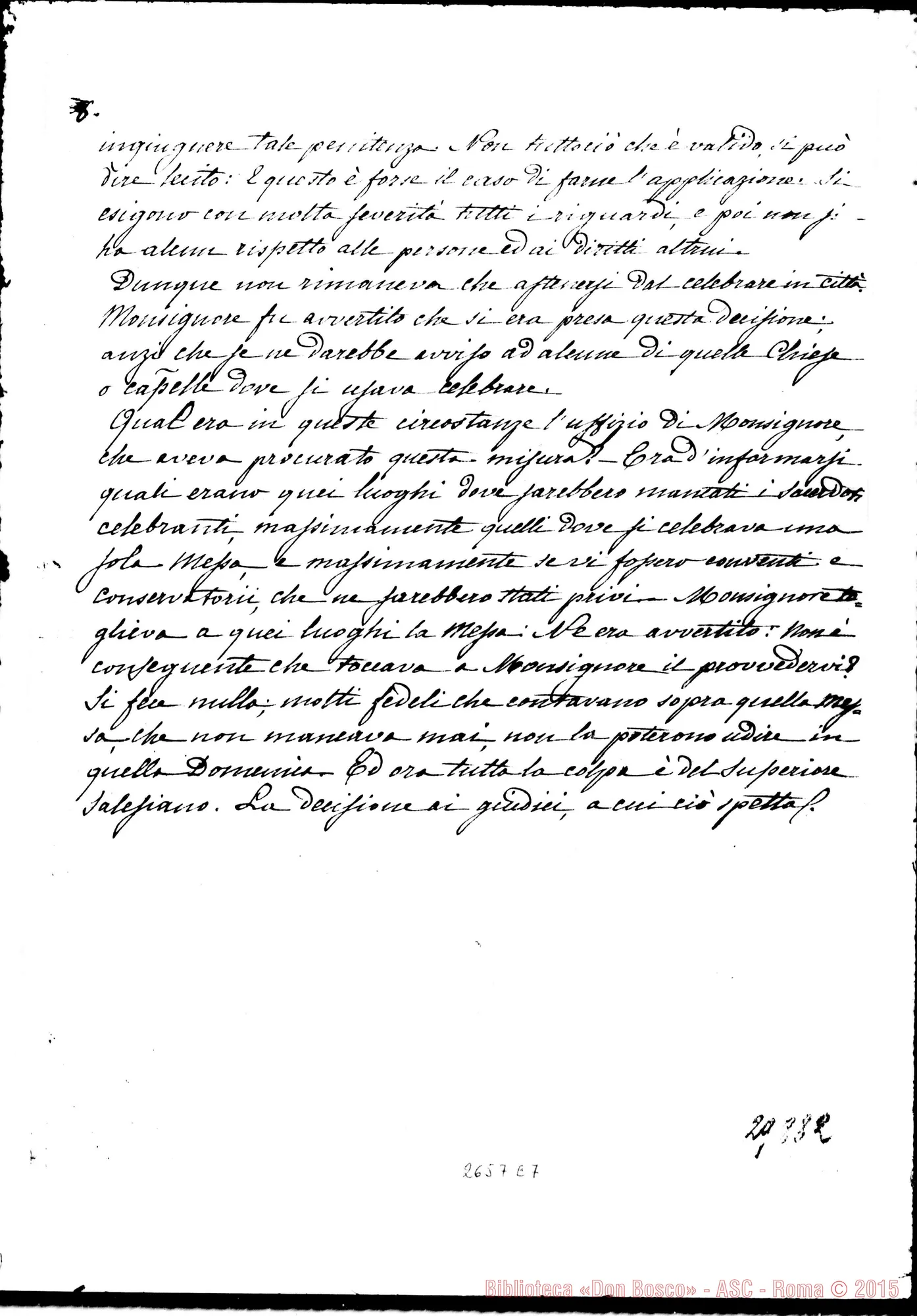 Fotogramma E 7 — Osservazioni giuridiche sulla intimazione fatta da Mons. Gastaldi. Ms. di D. Berto con correz. autogr. Bosco