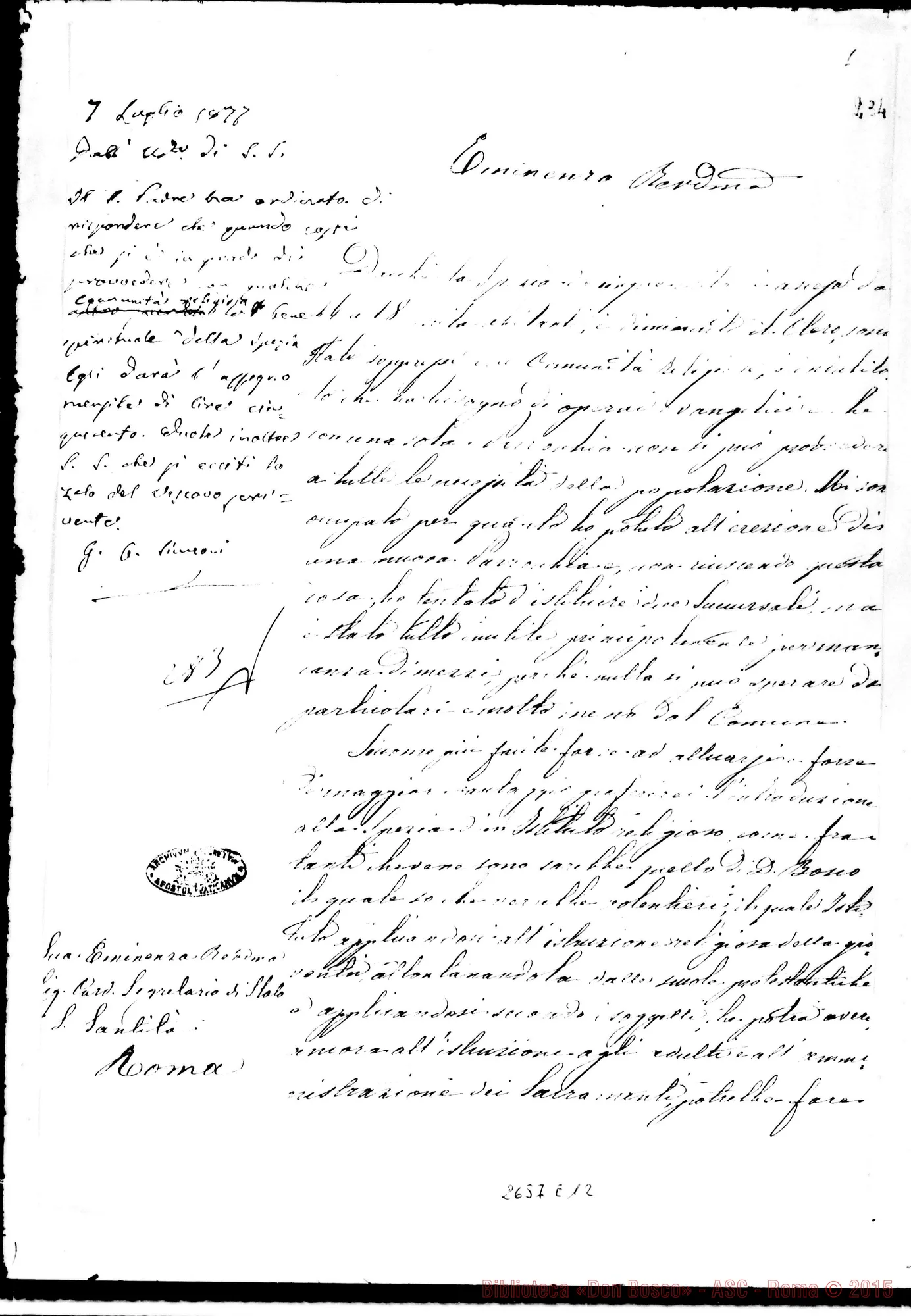 Fotogramma E 12 — La Spezia: Giuseppe Rosati, vesc. di Sarzana - Card., il 4-07-1877