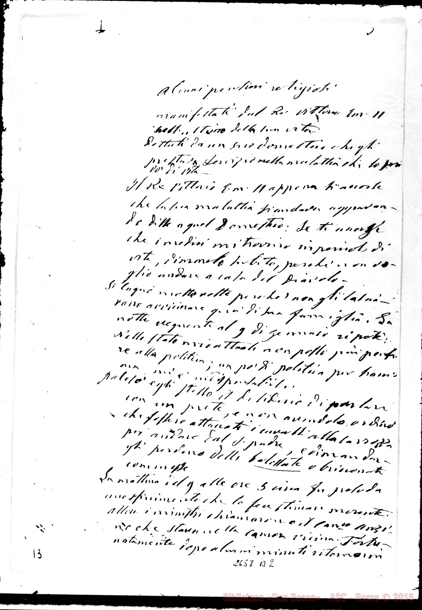 Fotogramma B 2 — Don Bosco: «Alcuni pensieri religiosi… dal Re Vittorio Emanuele II». 1878