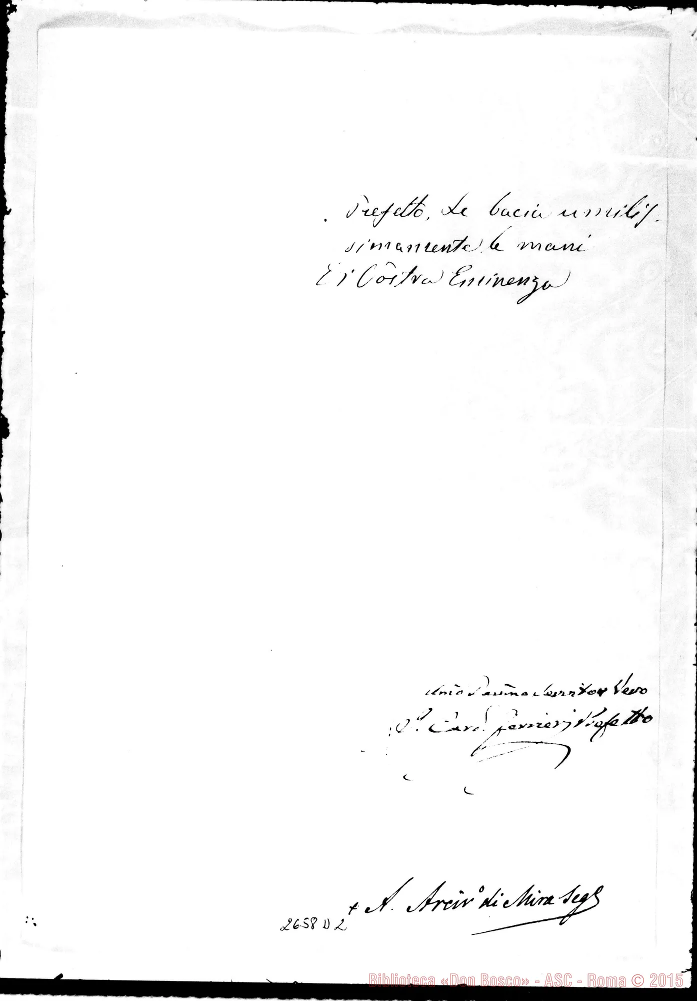Fotogramma D 2 — Privilegi: Al Card. Prefetto dei W.RR. E risposta del Card. Ferrieri al Card. Franchi. Roma, 27-07-1878