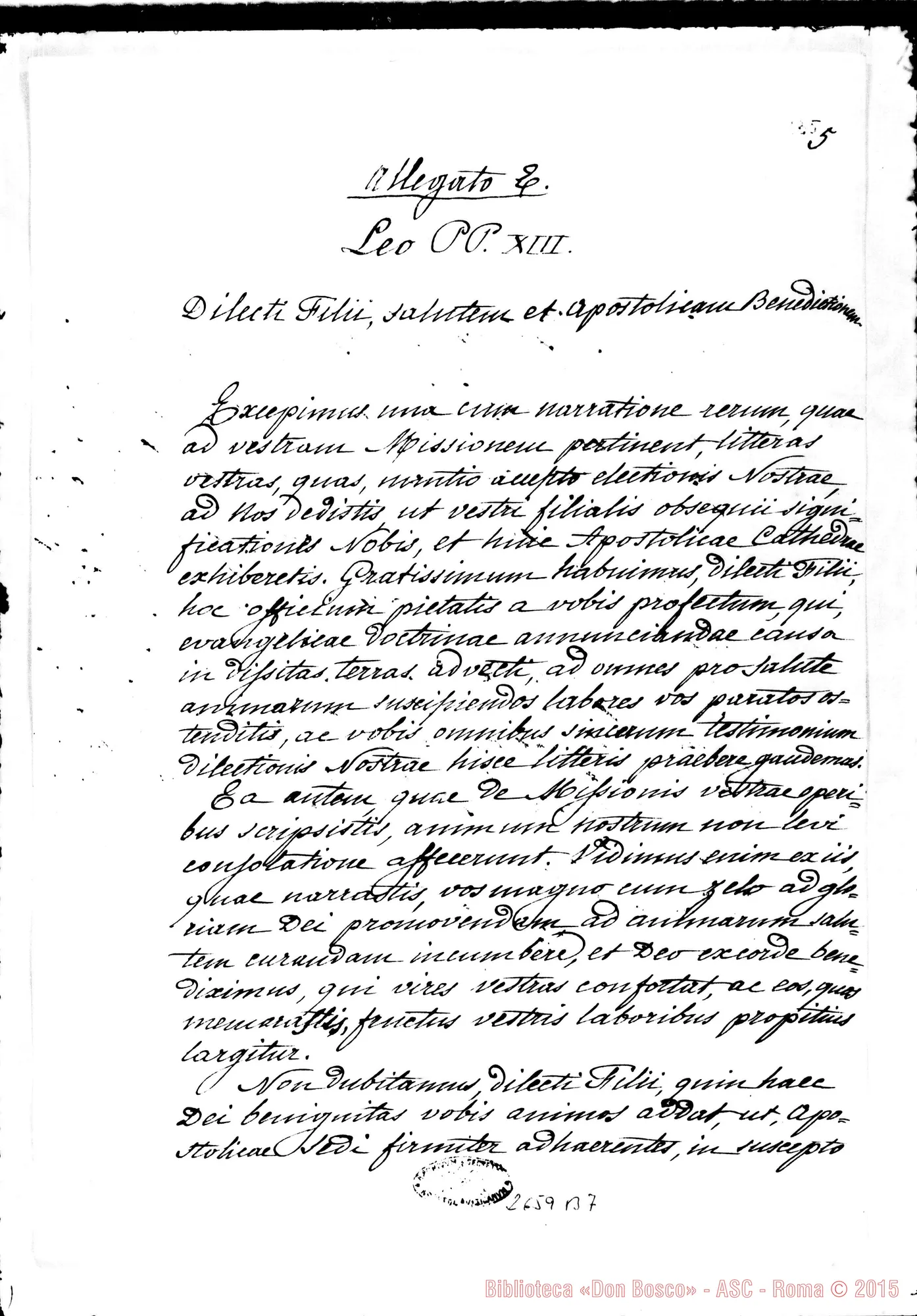 Fotogramma B 7 — Leone XIII - D. Bodrato Francesco. Roma, 28-09-1878. Copia