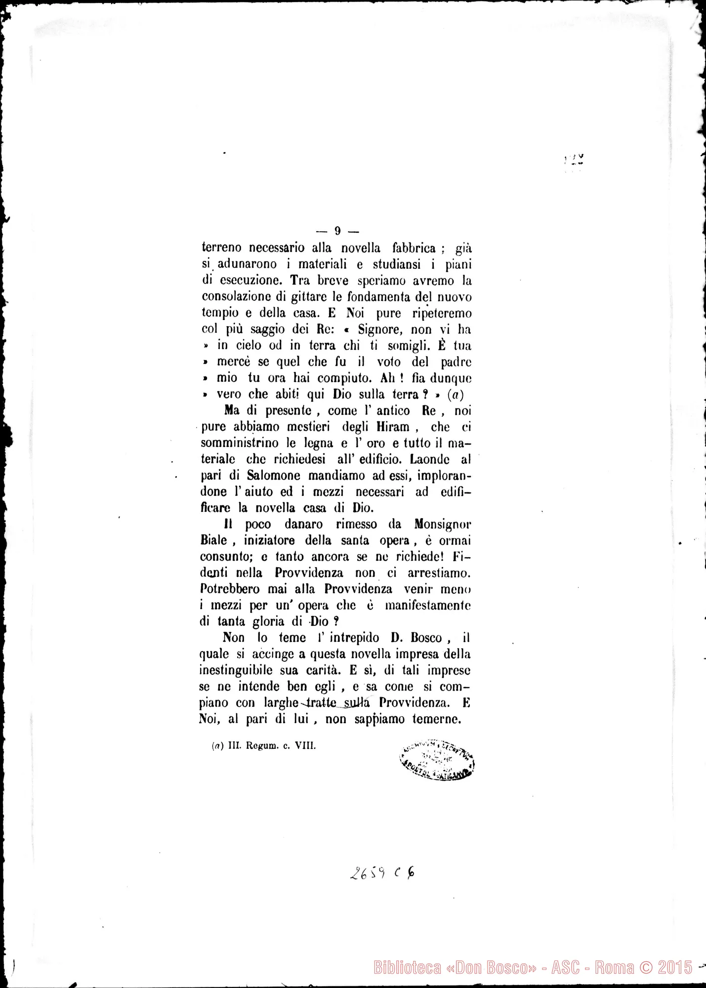 Fotogramma C 6 — Vallecrosia: Pastorale del Vesc. di Vallecrosia per la chiesa E la scuola dei salesiani. Mons. Tommaso de’ Marchesi Reggio. Stampato 1879