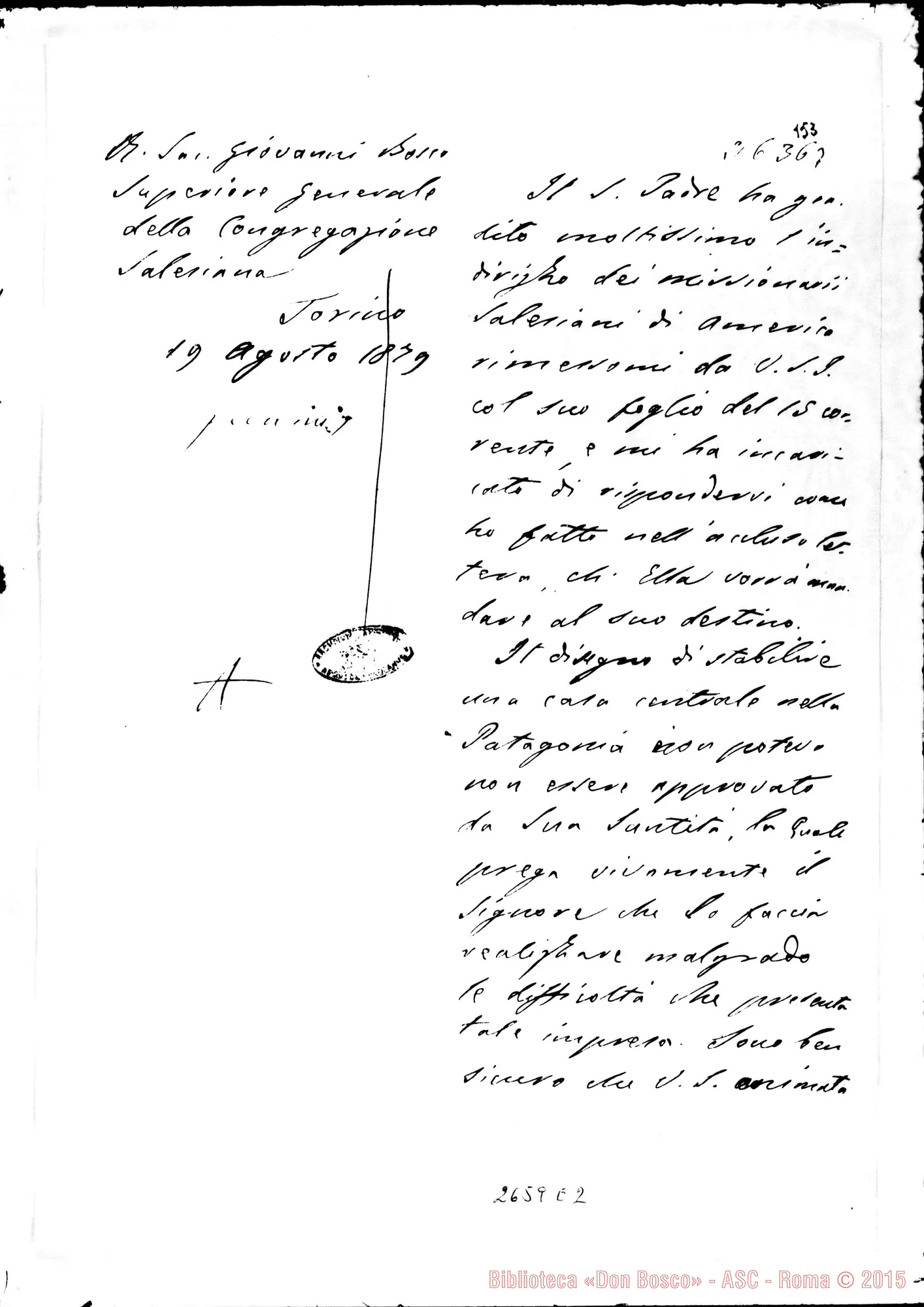 Fotogramma E 2 — D. Bosco - Em. Nina. Torino, 15-08-1879 E risposta acclusa