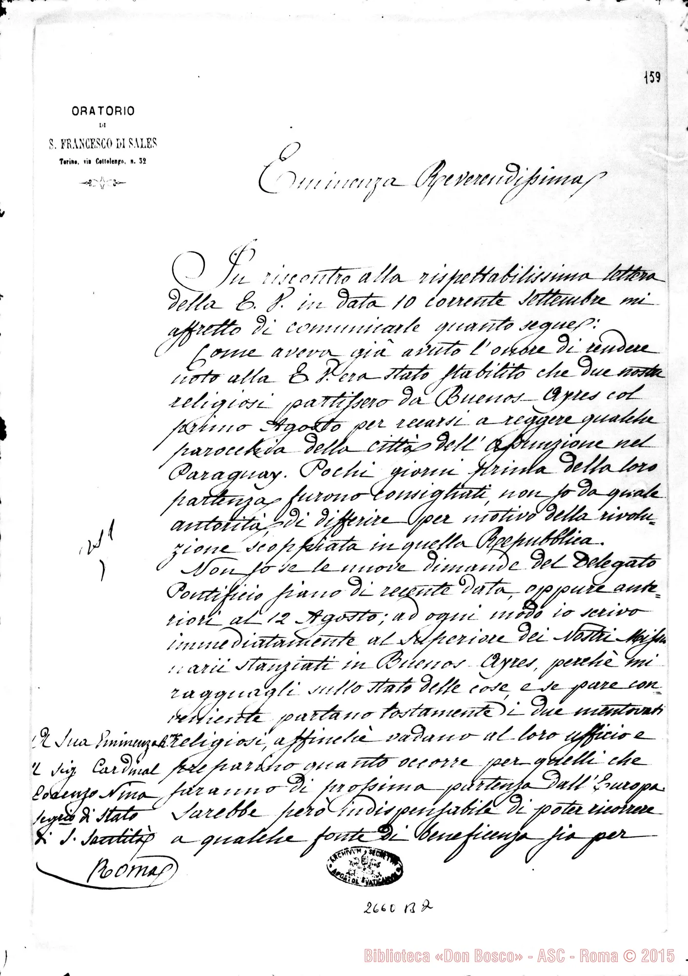 Fotogramma B 2 — Missioni del Paraguay: D. Bosco - Card. Nina. Torino, 16-09-1879 E risposta