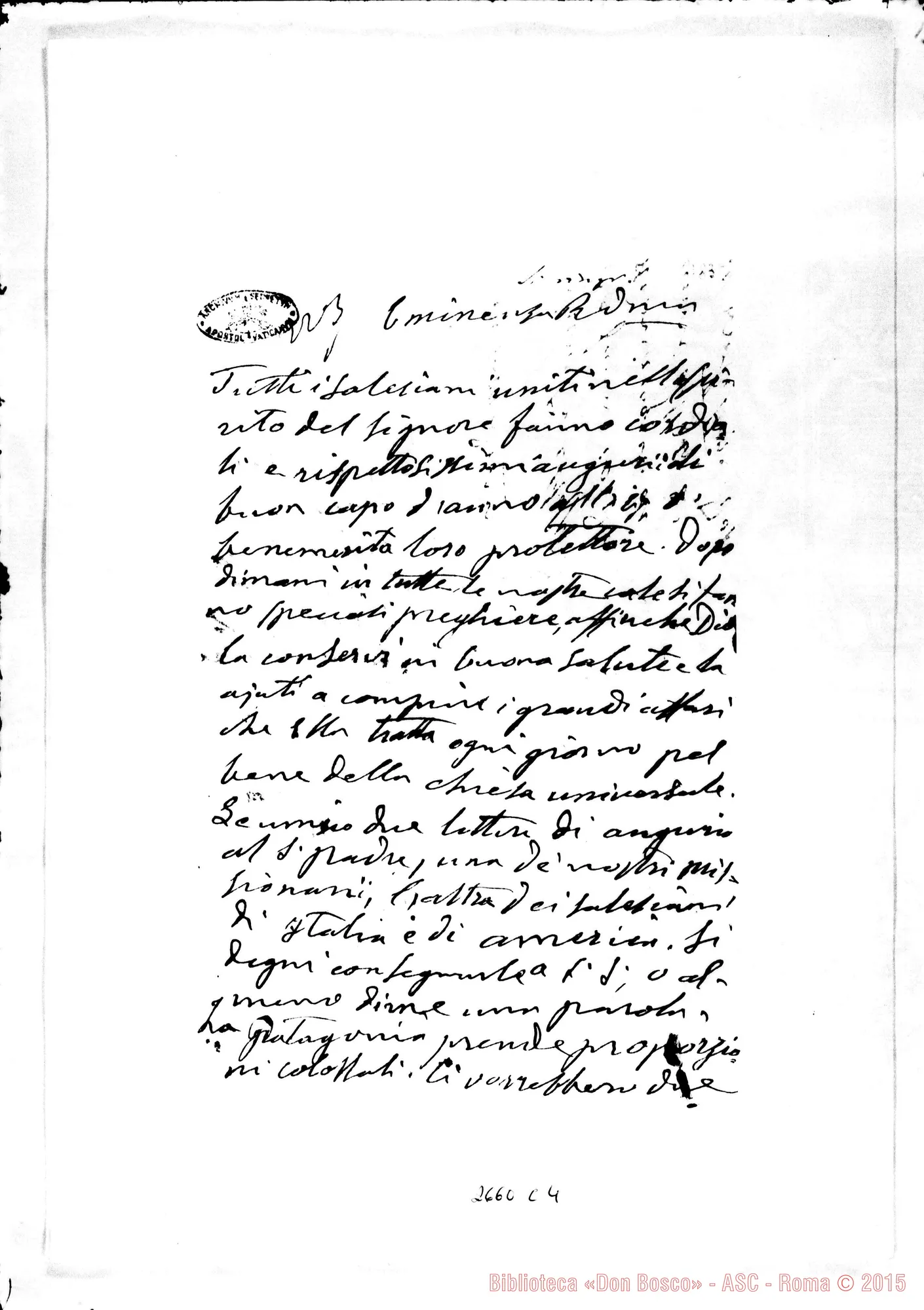 Fotogramma C 4 — D. Bosco - Card. Nina. Torino, 30-12-1879 E acclusa risposta. Per auguri