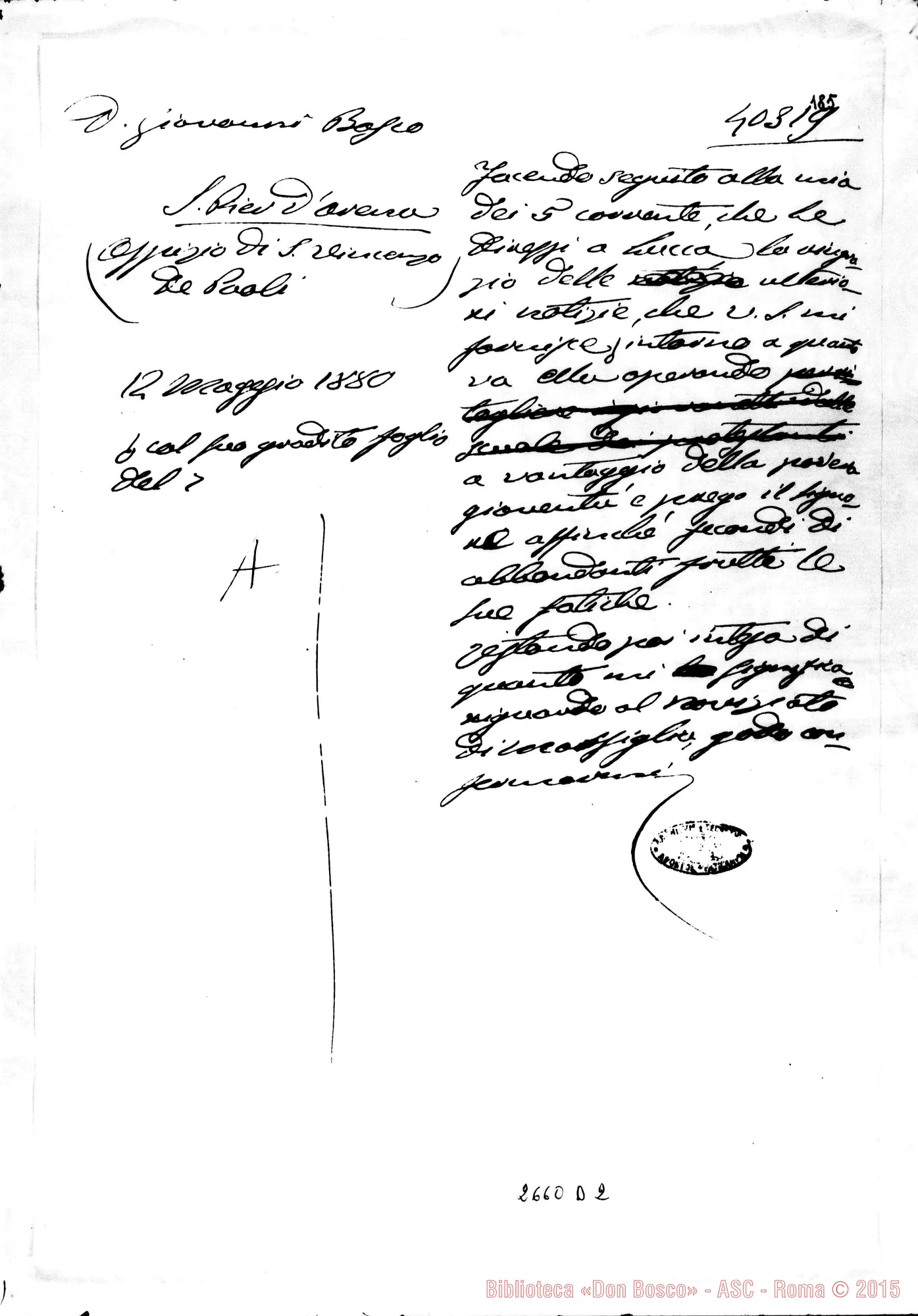Fotogramma D 2 — Gioventù di Firenze E Lucca: Don Bosco - Em. Nina. Lucca, 29-04-1880 E risposta