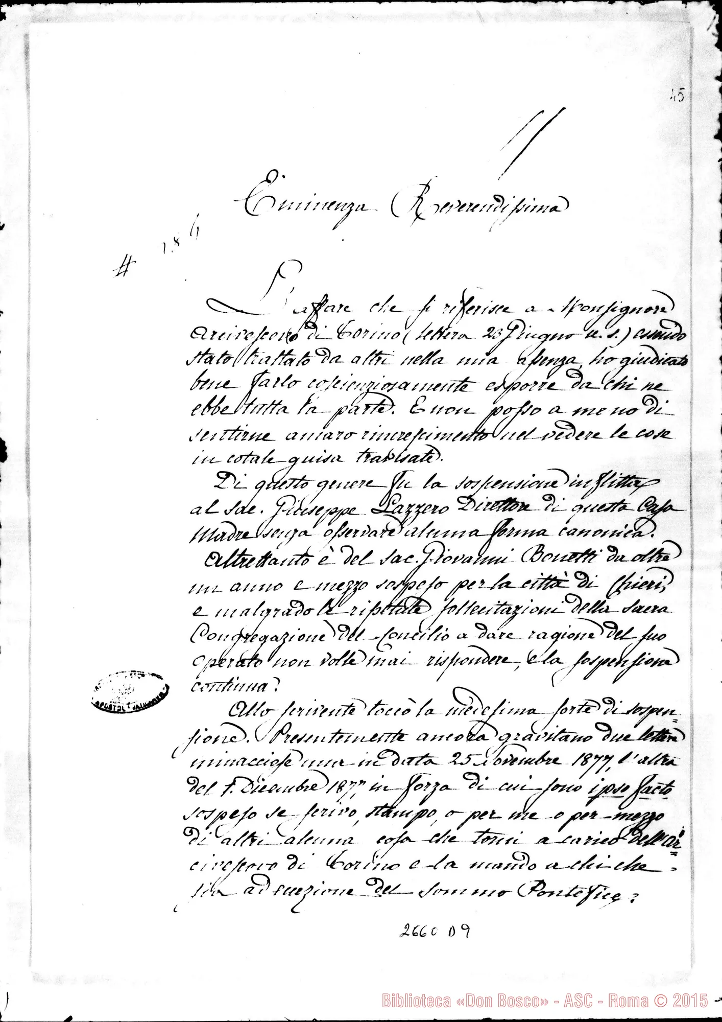 Fotogramma D 9 — Sulle sospensioni: Don Bosco - Card. Nina. Torino, 10-07-1880