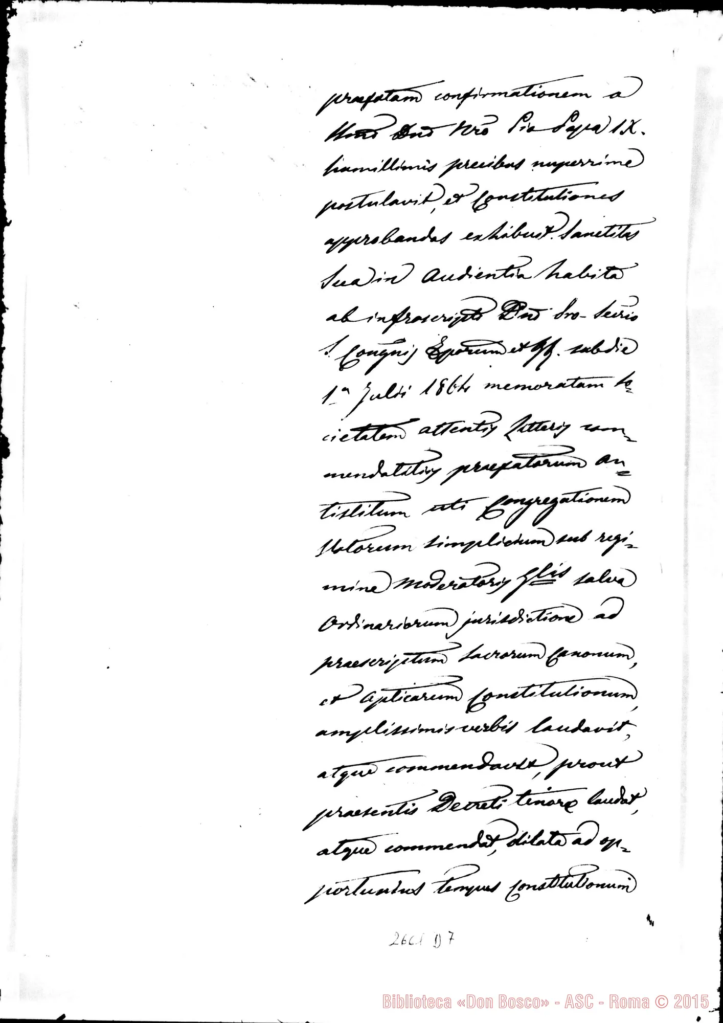 Fotogramma D 7 — Decreto di Lode della Congregazione Salesiana. 1864