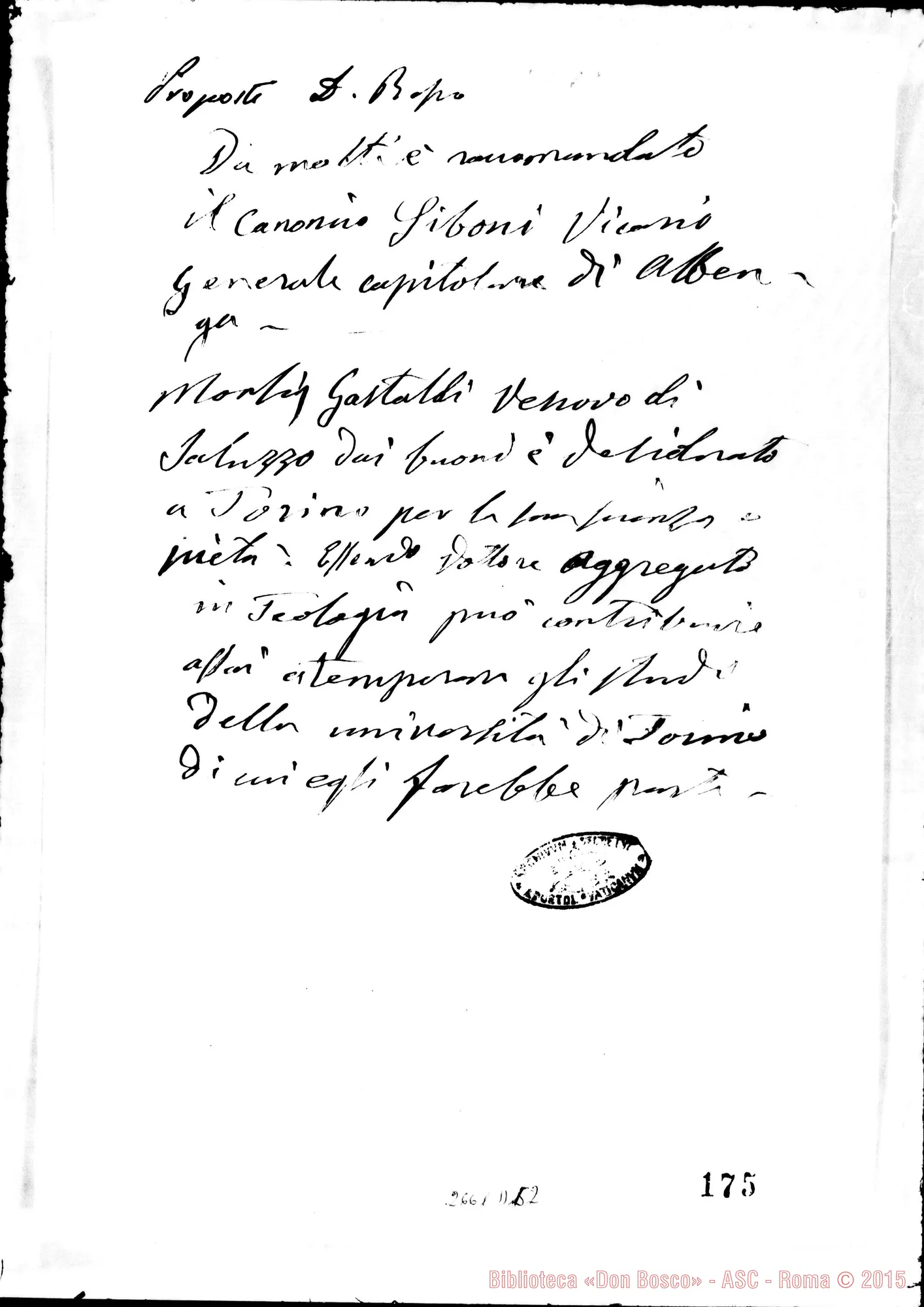 Fotogramma D 12 — Proposta per la nomina di Vescovi. Ms. di D. Bosco, senza data nè firma