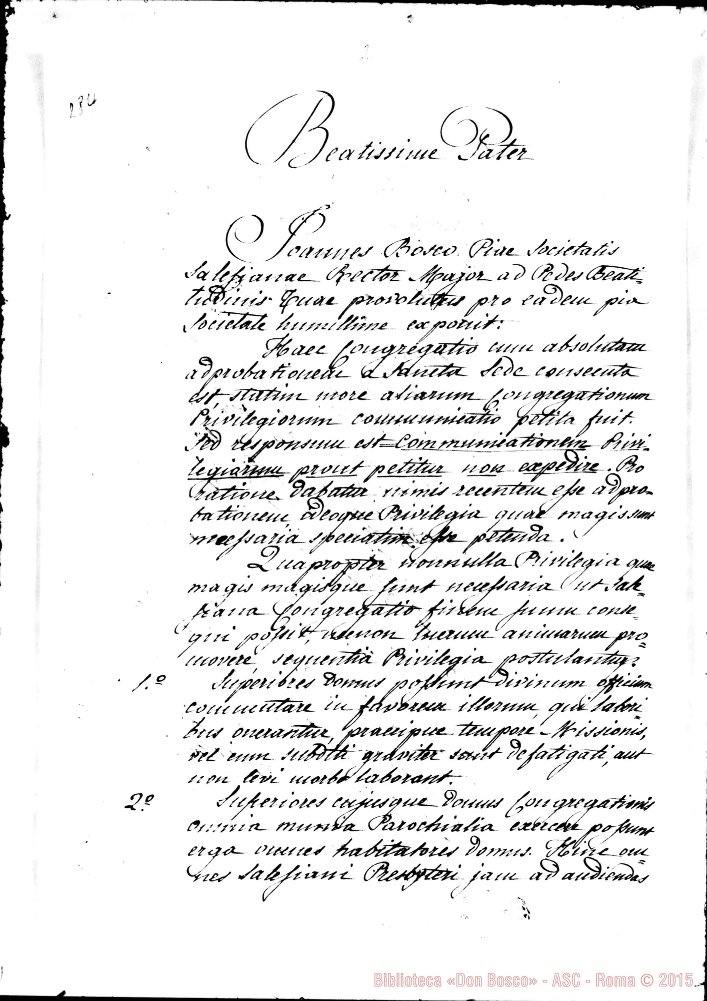Fotogramma E 4 — D. Bosco - Beatissimo Padre, il 16-10-1879, per comunicazione dei Privilegi. Due stesure