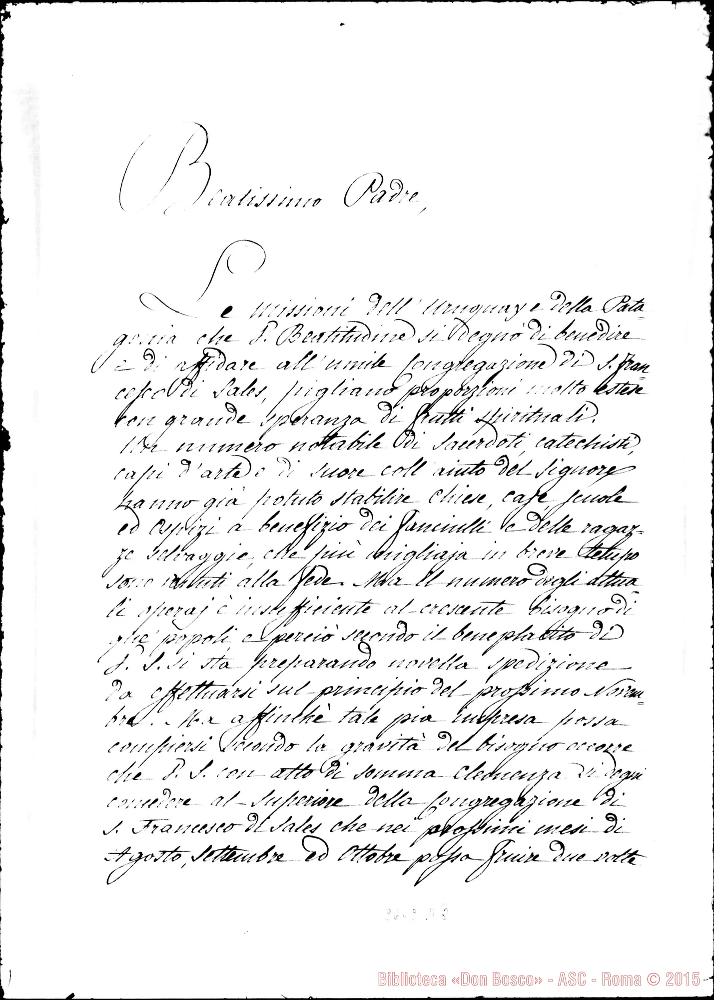 Fotogramma D 8 — D. Bosco - Beatissimo Padre. Torino, 14-07-1880. Sulle missioni dell'Uruguay
