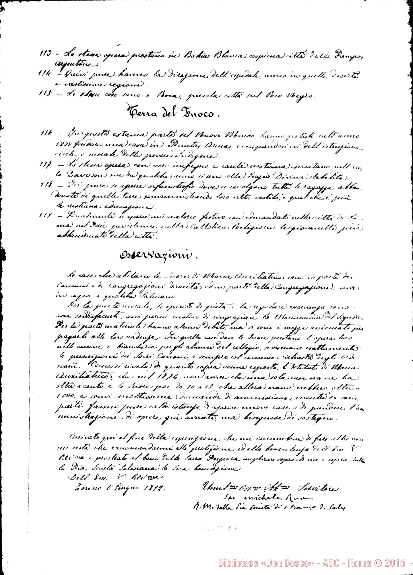 Fotogramma E 7 — Esposizione alla S.Sede dello stato della Pia Società Salesiana. Firma Rua, 1892