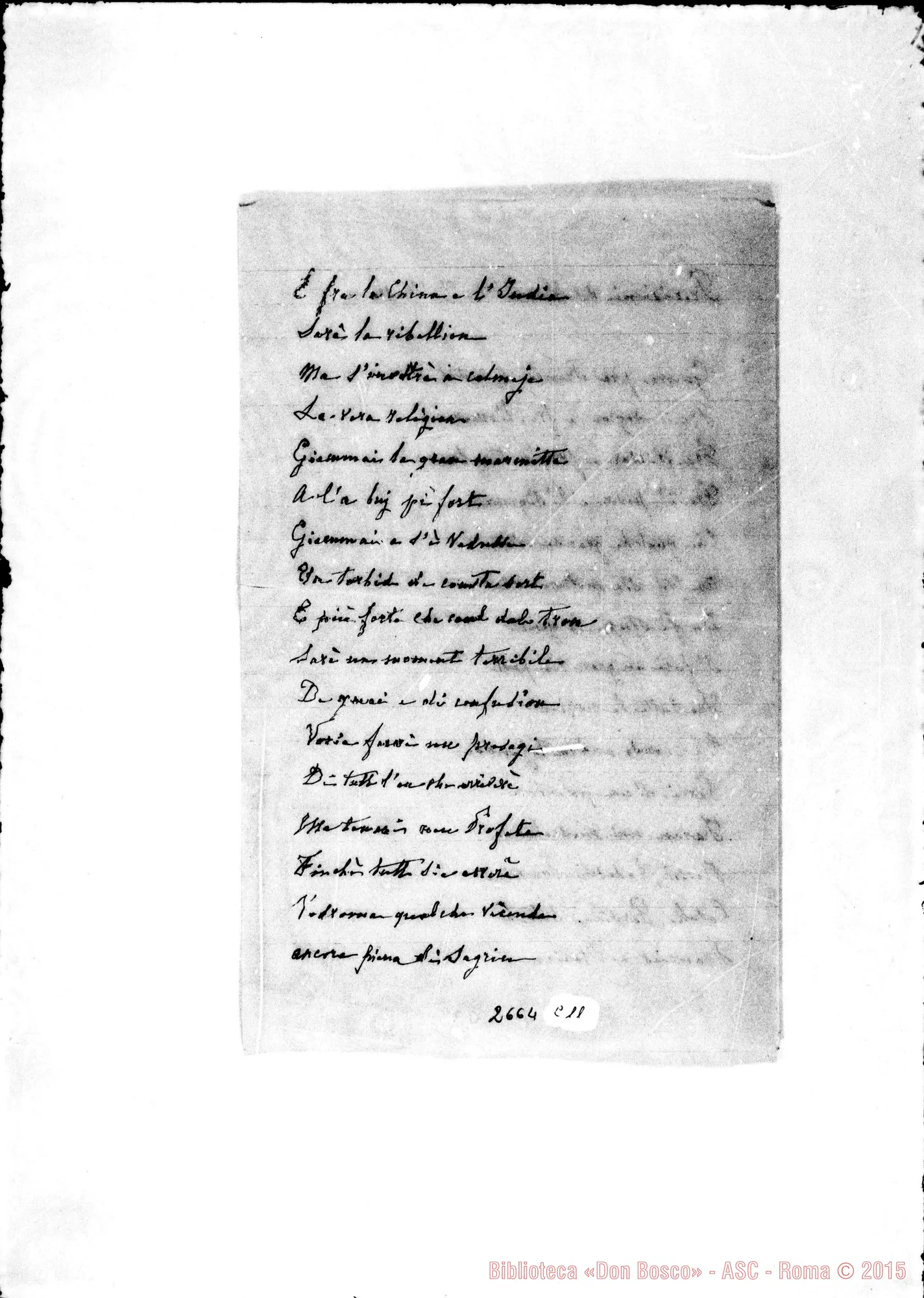 Fotogramma C 11 — Fotocopia di ms. su immaginetta indirizzata A Ippolito Gallinai