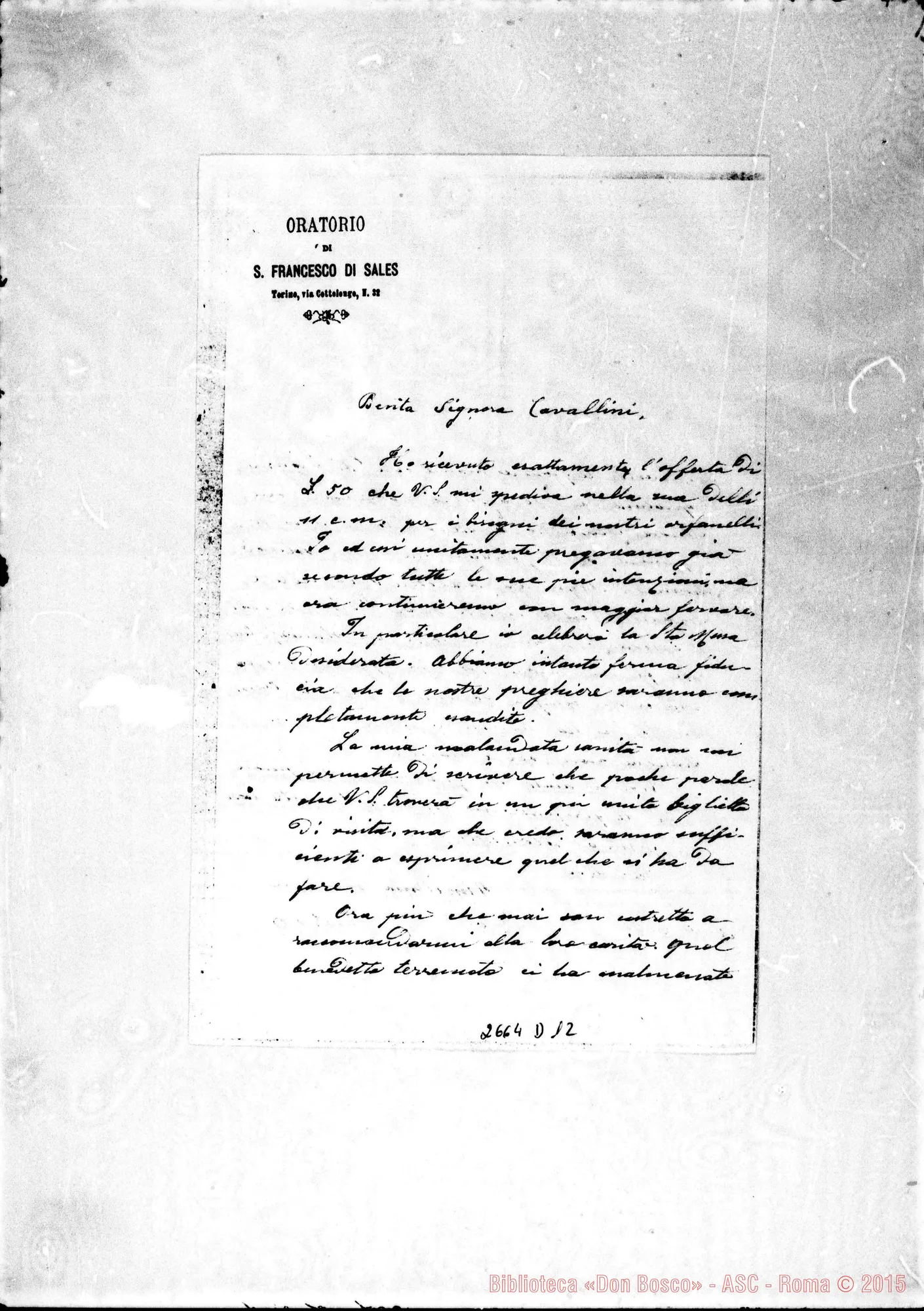 Fotogramma D 12 — D. Bosco - Boggio Ignazio. Torino, 26-12-1866 E risposta acclusa
