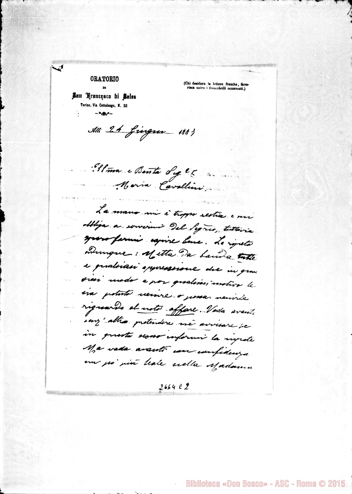 Fotogramma E 2 — D. Bosco - Boggio Ignazio. Torino, 26-12-1866 E risposta acclusa