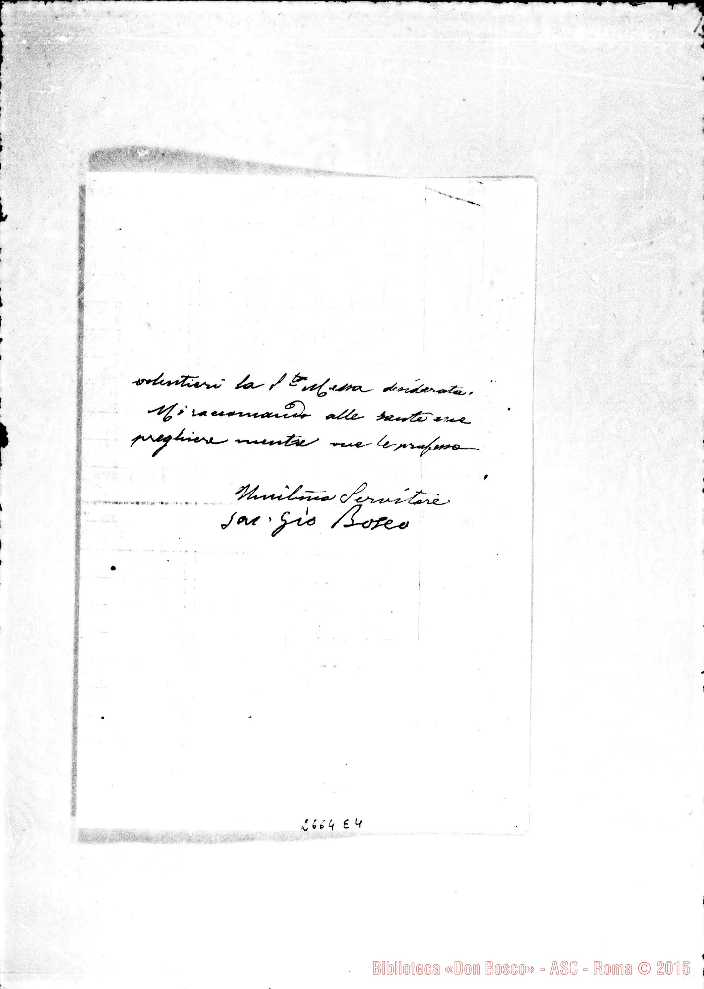 Fotogramma E 4 — D. Bosco - Boggio Ignazio. Torino, 26-12-1866 E risposta acclusa