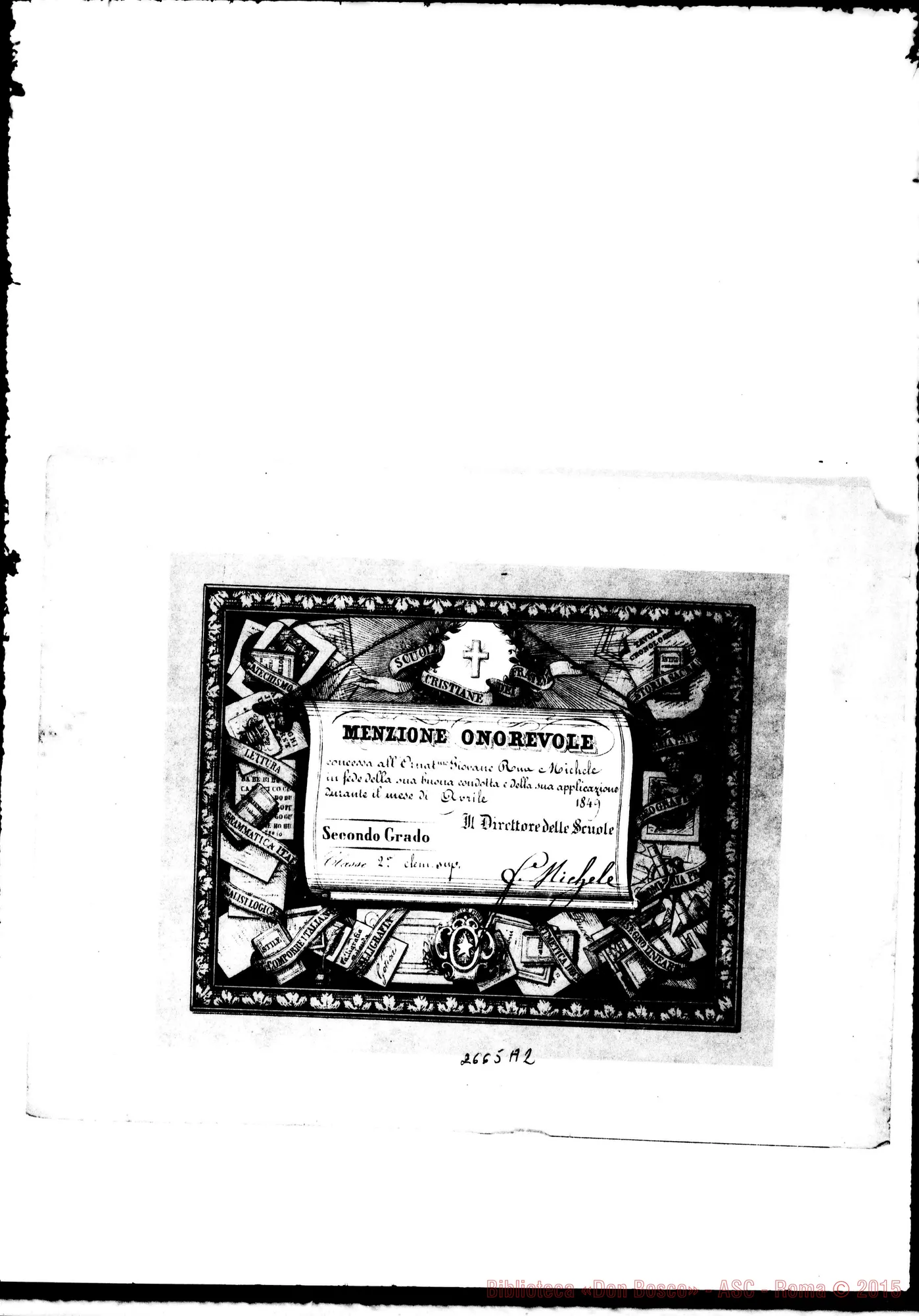 Fotogramma A 2 — Menzione onorevole di Secondo Grado. Aprile 1849
