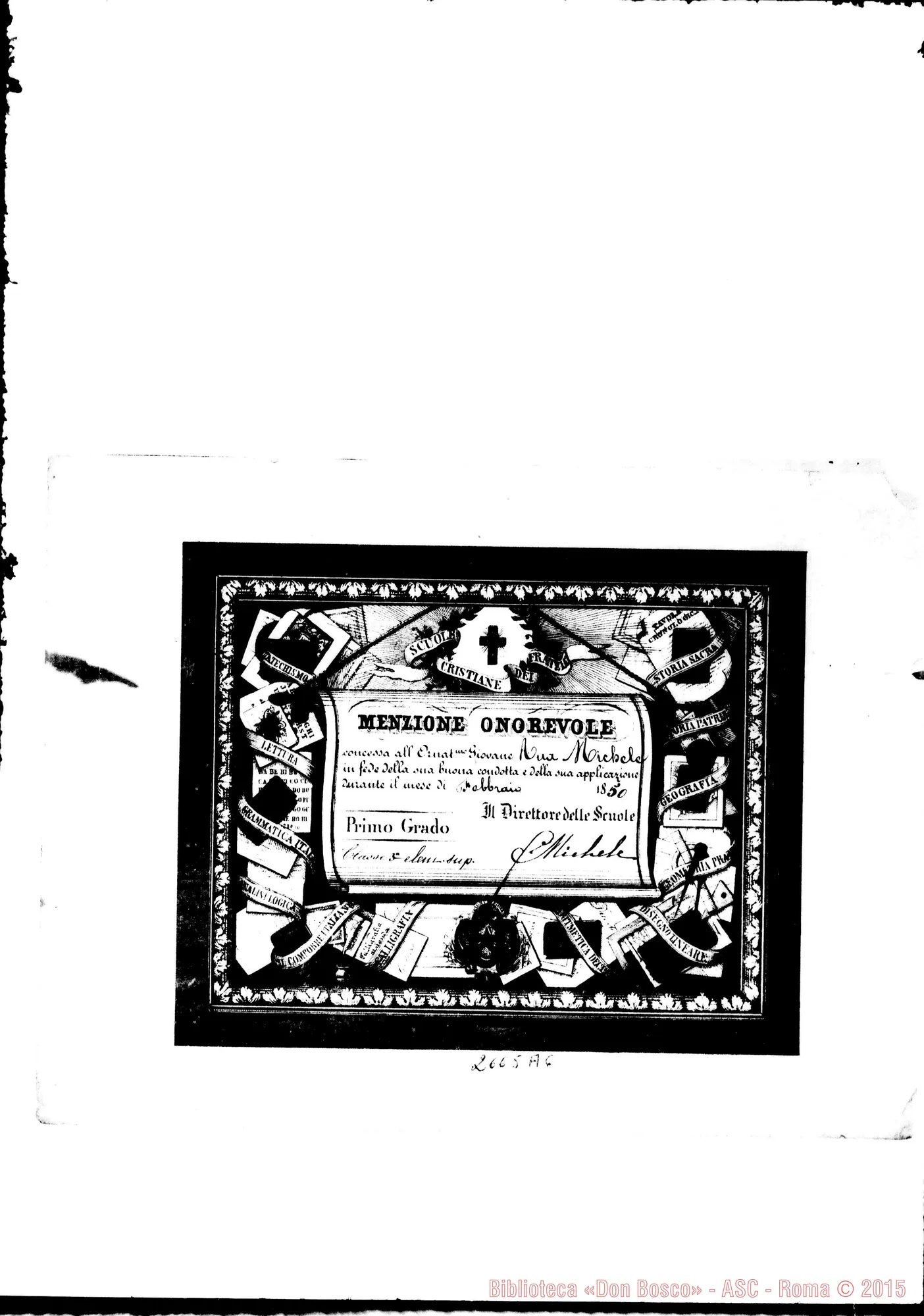 Fotogramma A 6 — Menzione onorevole di Primo Grado. Febbraio 1850