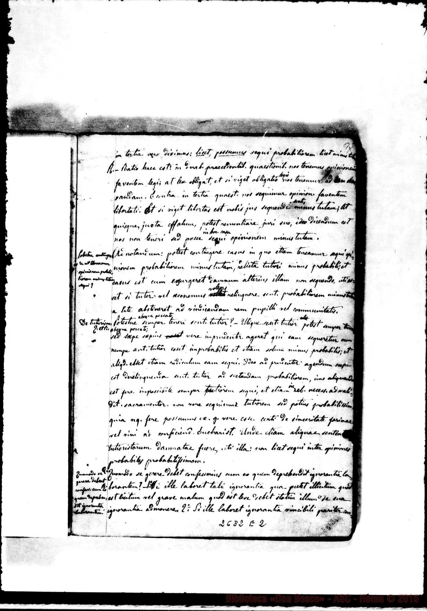Fotogramma E 2 — Theologia Moralis: Volumen primum. Prof.Can.Zappata. 1860-61