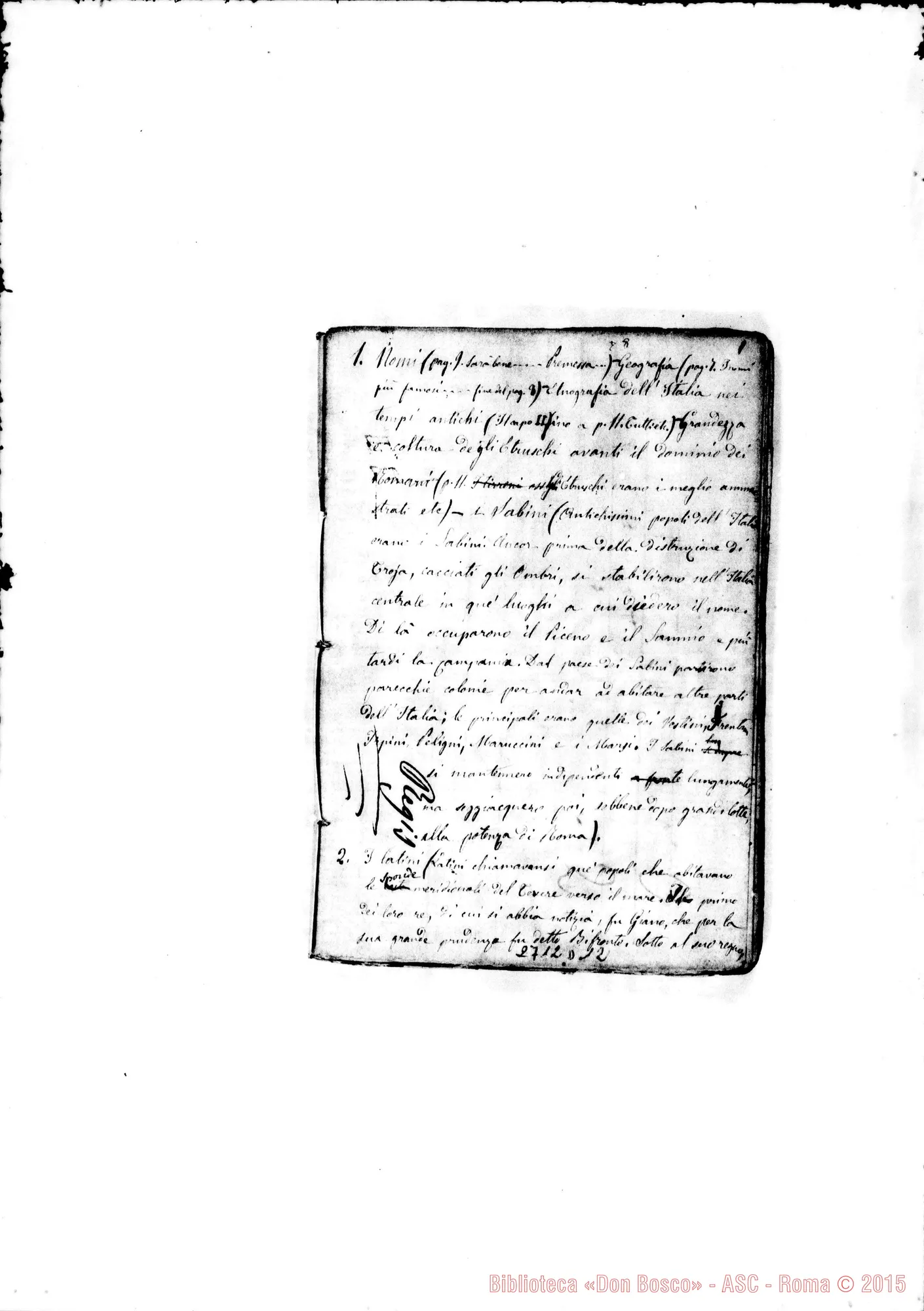 Fotogramma D 12 — Storia Sacra per la Rettorica. Appunti. 1859-60