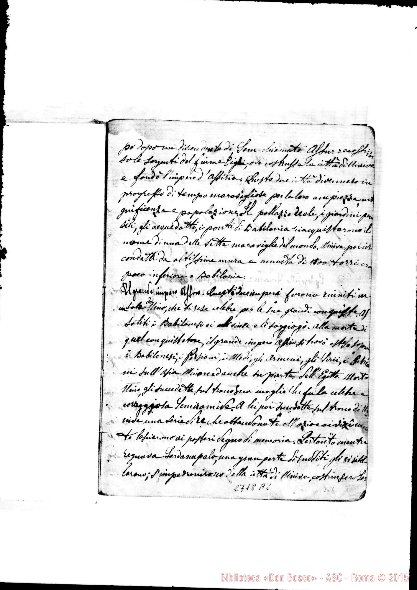 Fotogramma A 8 — Quaderno di Pellegrini G.: Storia Antica dettata da D. Rua aH’Oratorio: 1862