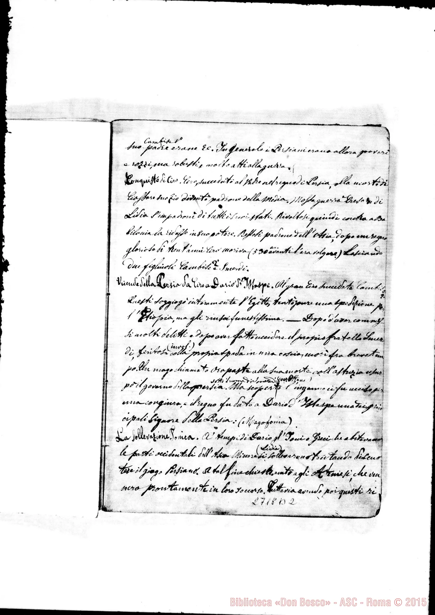 Fotogramma B 2 — Quaderno di Pellegrini G.: Storia Antica dettata da D. Rua aH’Oratorio: 1862