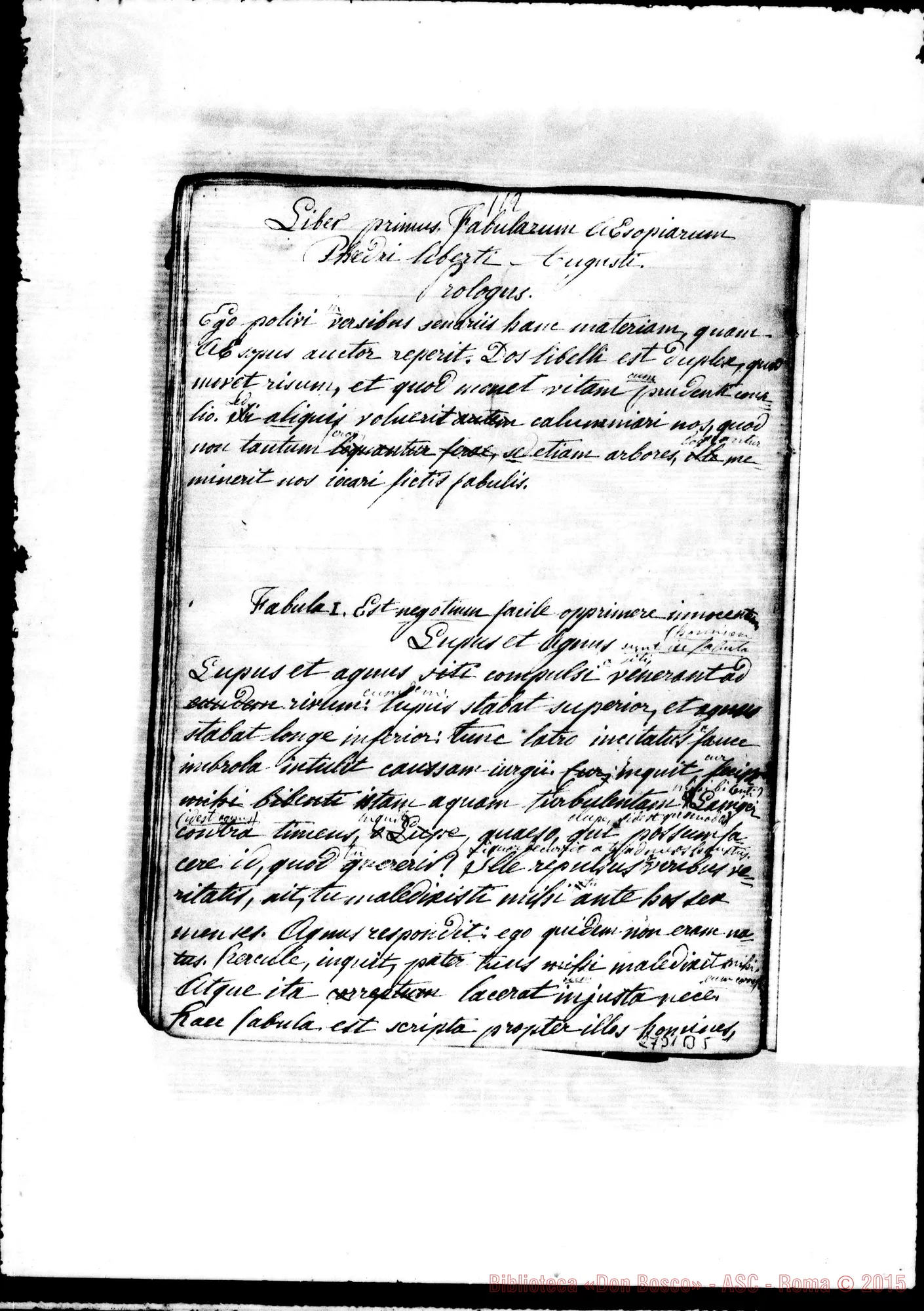 Fotogramma B 5 — Favole di Fedro: costruzione E traduzione. Rua Michele, 1852