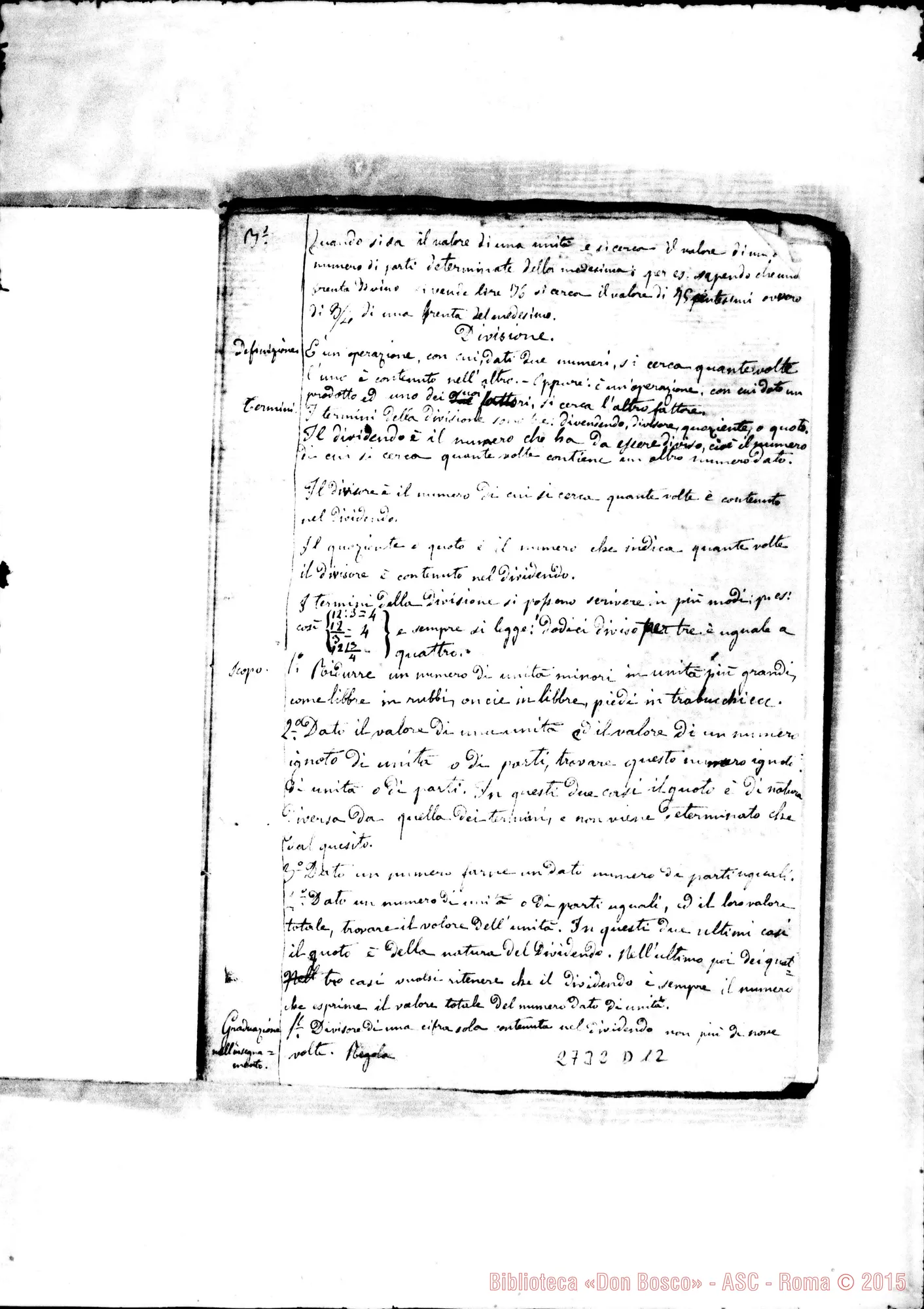 Fotogramma D 12 — Quaderno di Aritmetica. Corso 1856-57