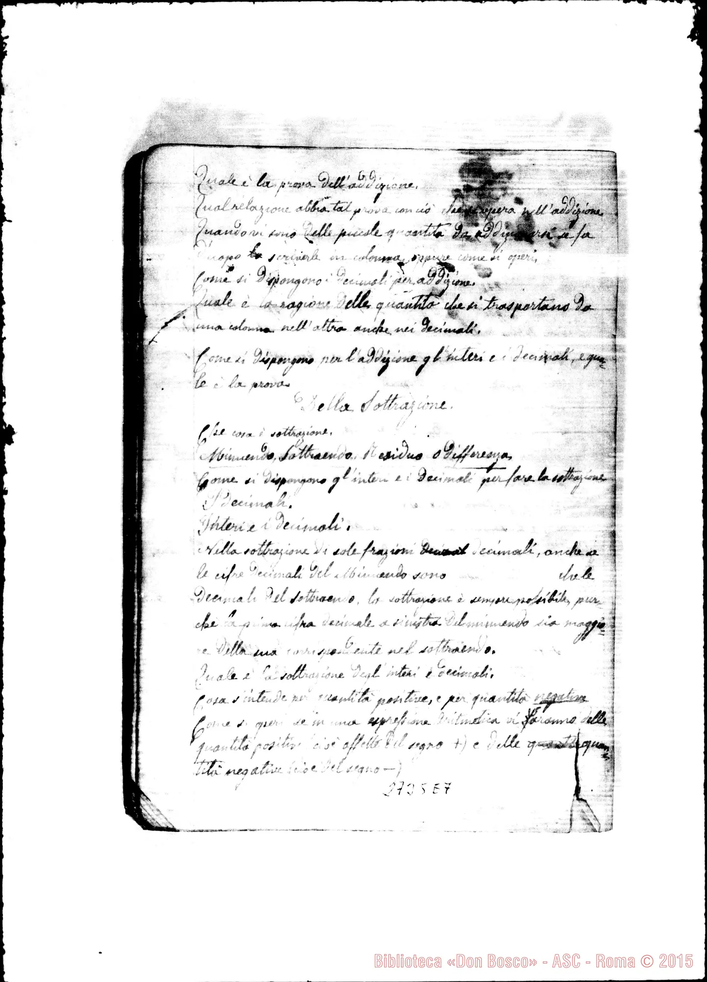 Fotogramma E 7 — Quaderno: Nozioni di Aritmetica