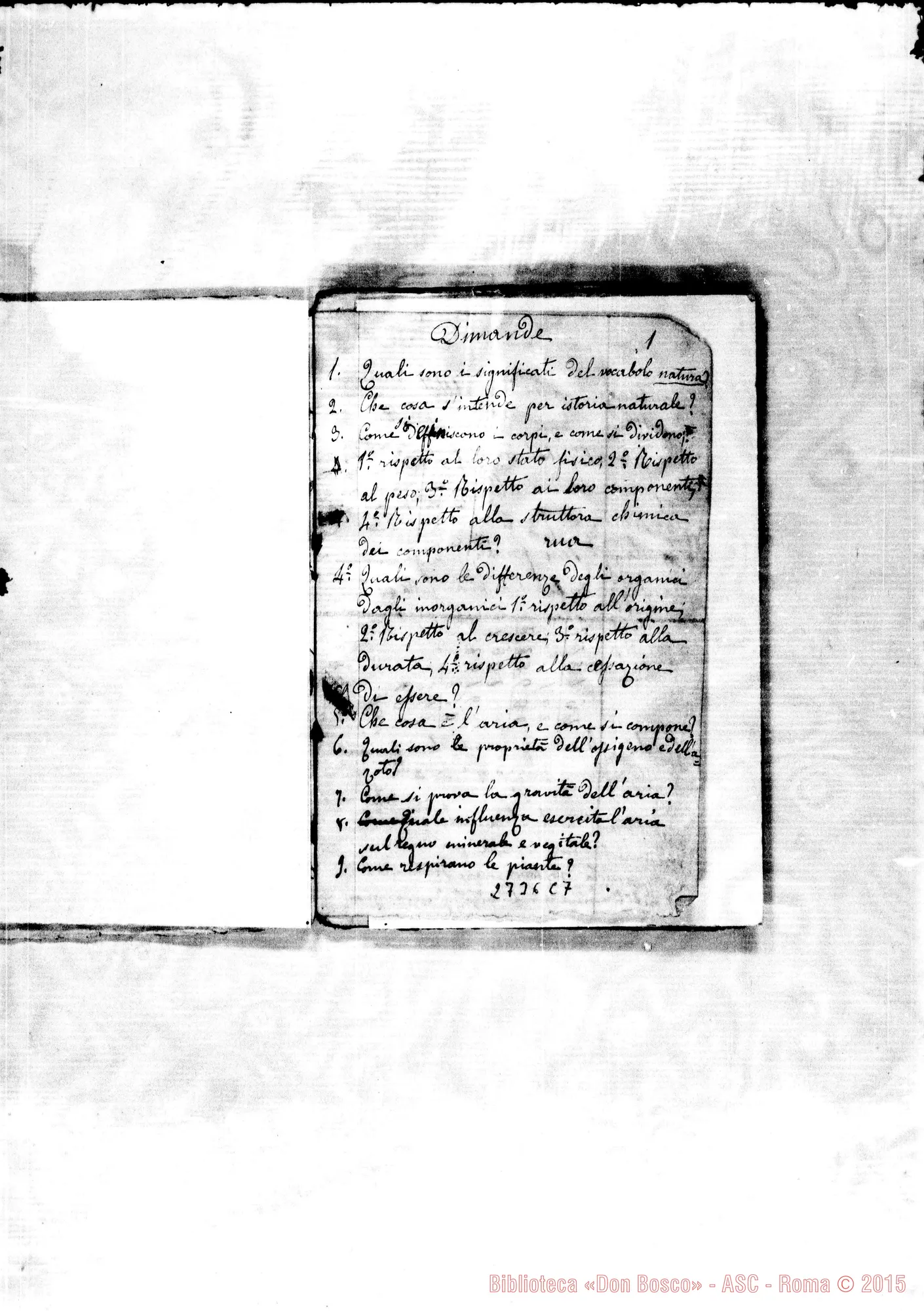 Fotogramma C 7 — Quadernetto: Dimande E risposte di Storia Naturale. Inseriti anche altri argomenti